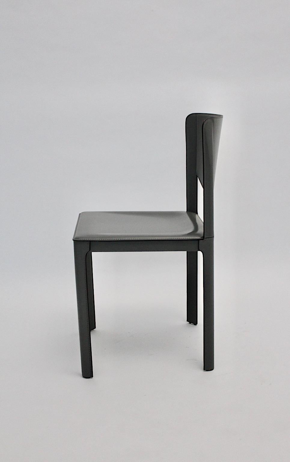 Modern Matteo Grassi Vintage Grey Leather Chair or Side Chair, 1980s, Italy For Sale