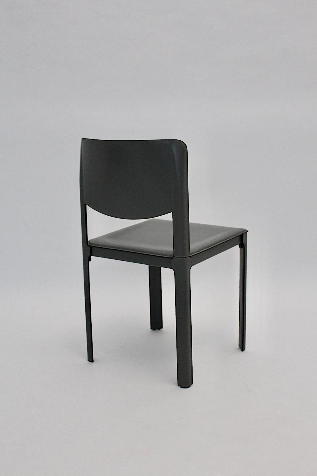 Italian Matteo Grassi Vintage Grey Leather Chair or Side Chair, 1980s, Italy For Sale