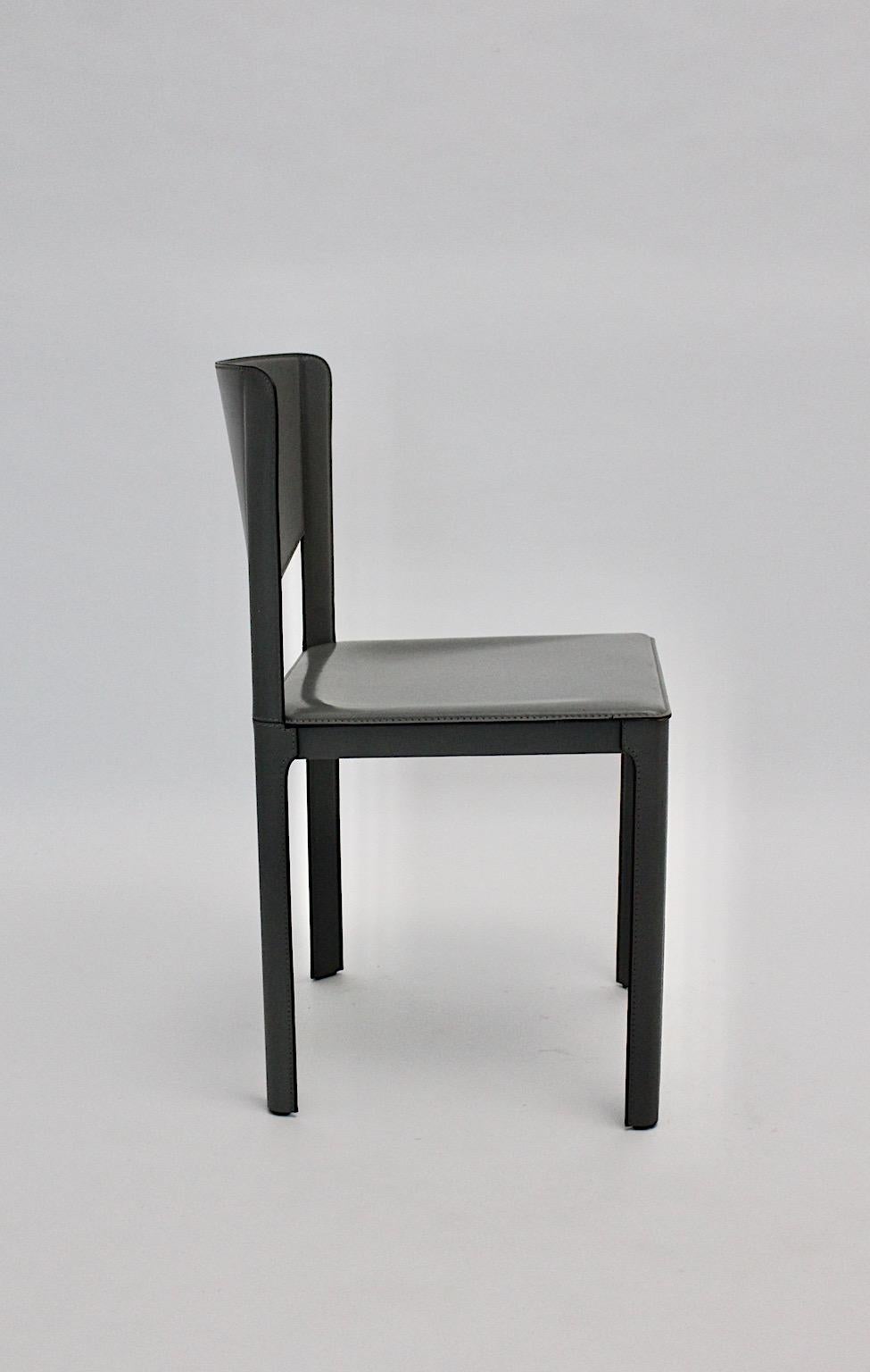 Matteo Grassi Vintage Grey Leather Chair or Side Chair, 1980s, Italy In Good Condition For Sale In Vienna, AT