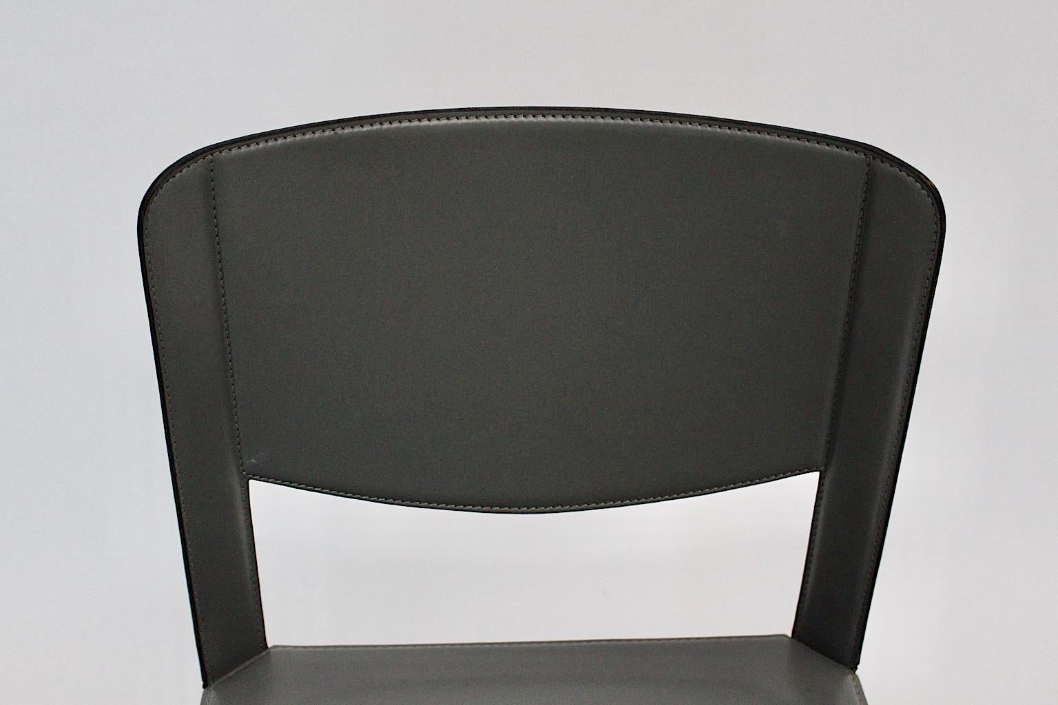 Matteo Grassi Vintage Grey Leather Chair or Side Chair, 1980s, Italy For Sale 2