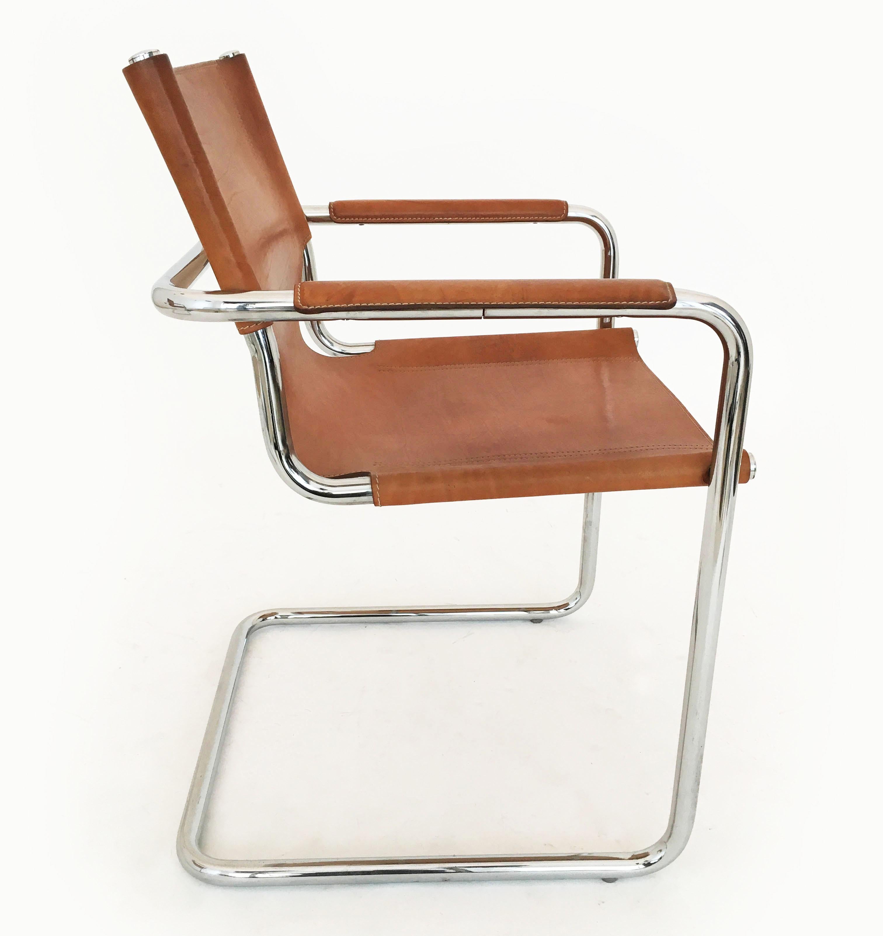Matteo Grassi Model 'Visitor' Chairs in Patinated Cognac Leather, Italy 1970s 1