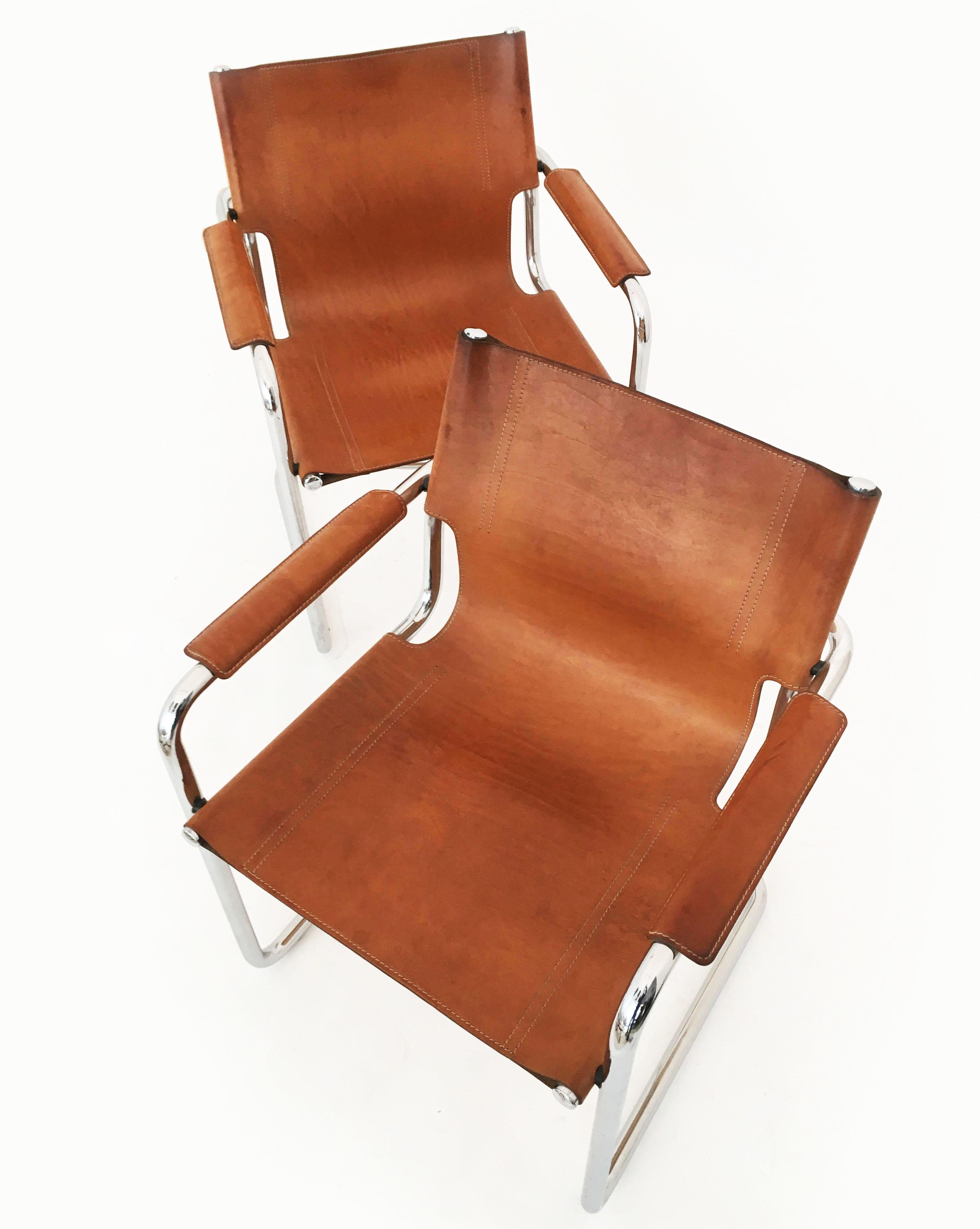 Matteo Grassi Model 'Visitor' Chairs in Patinated Cognac Leather, Italy 1970s 3