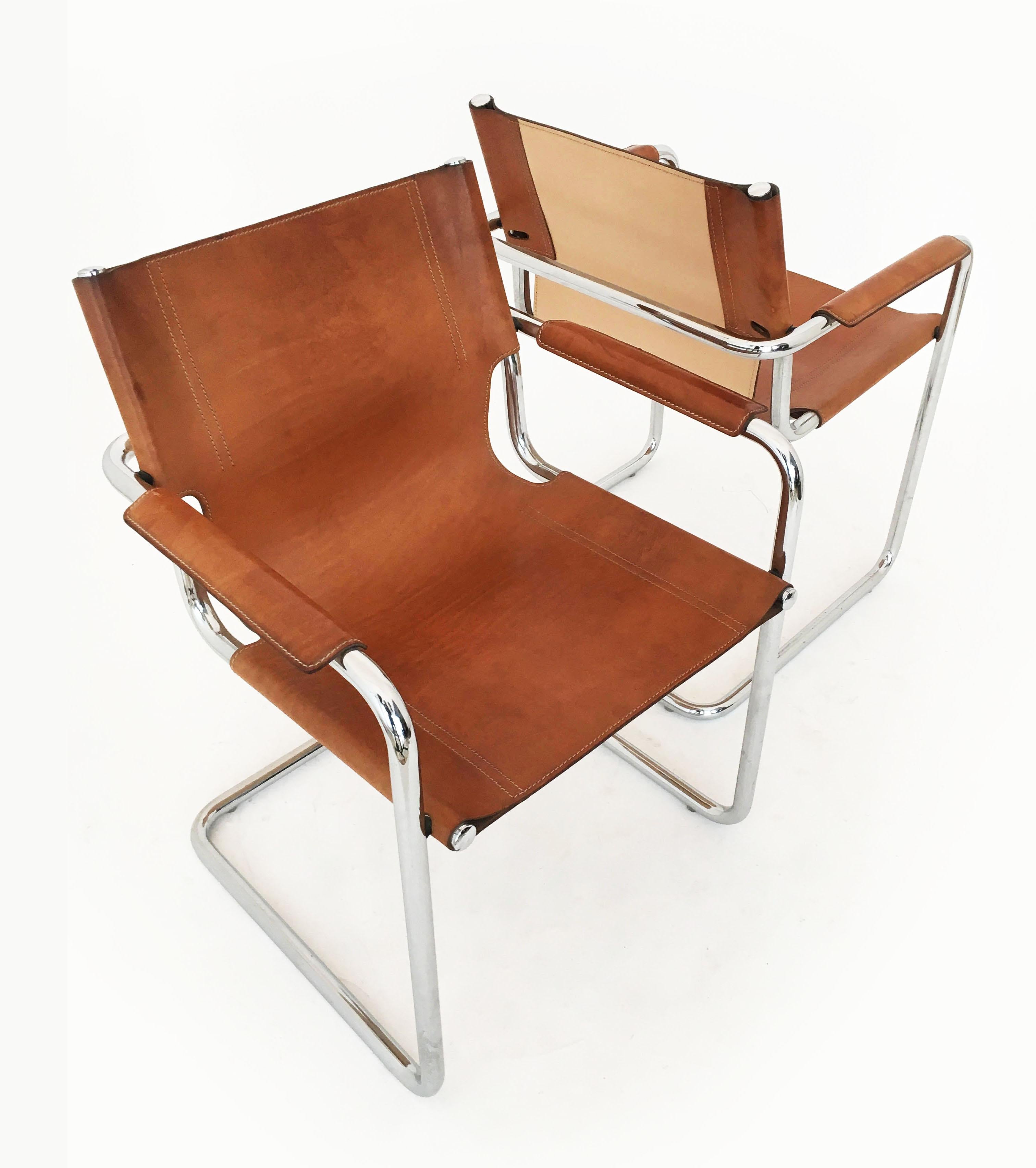 Matteo Grassi Model 'Visitor' Chairs in Patinated Cognac Leather, Italy 1970s 4