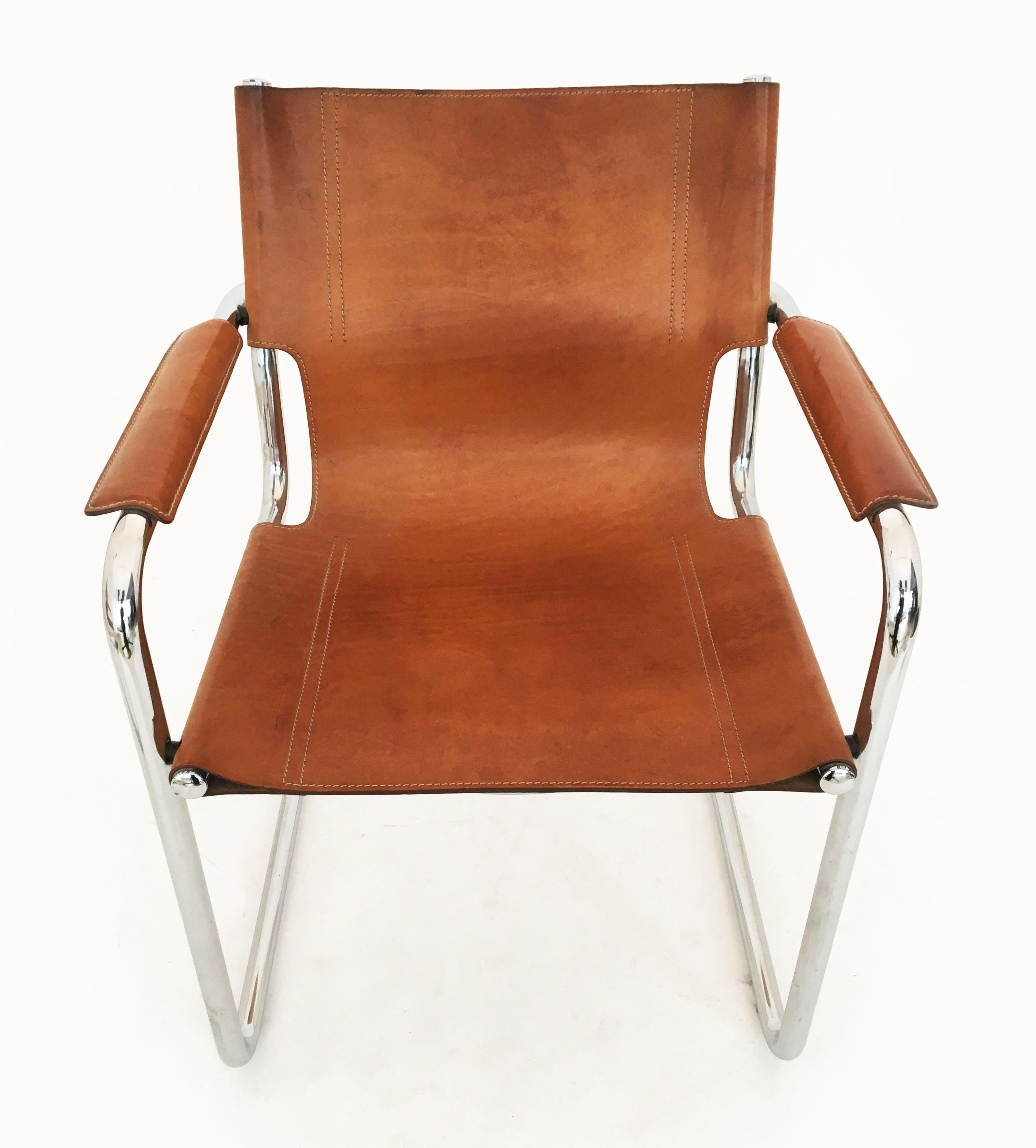 Matteo Grassi Model 'Visitor' Chairs in Patinated Cognac Leather, Italy 1970s In Good Condition In Vienna, AT