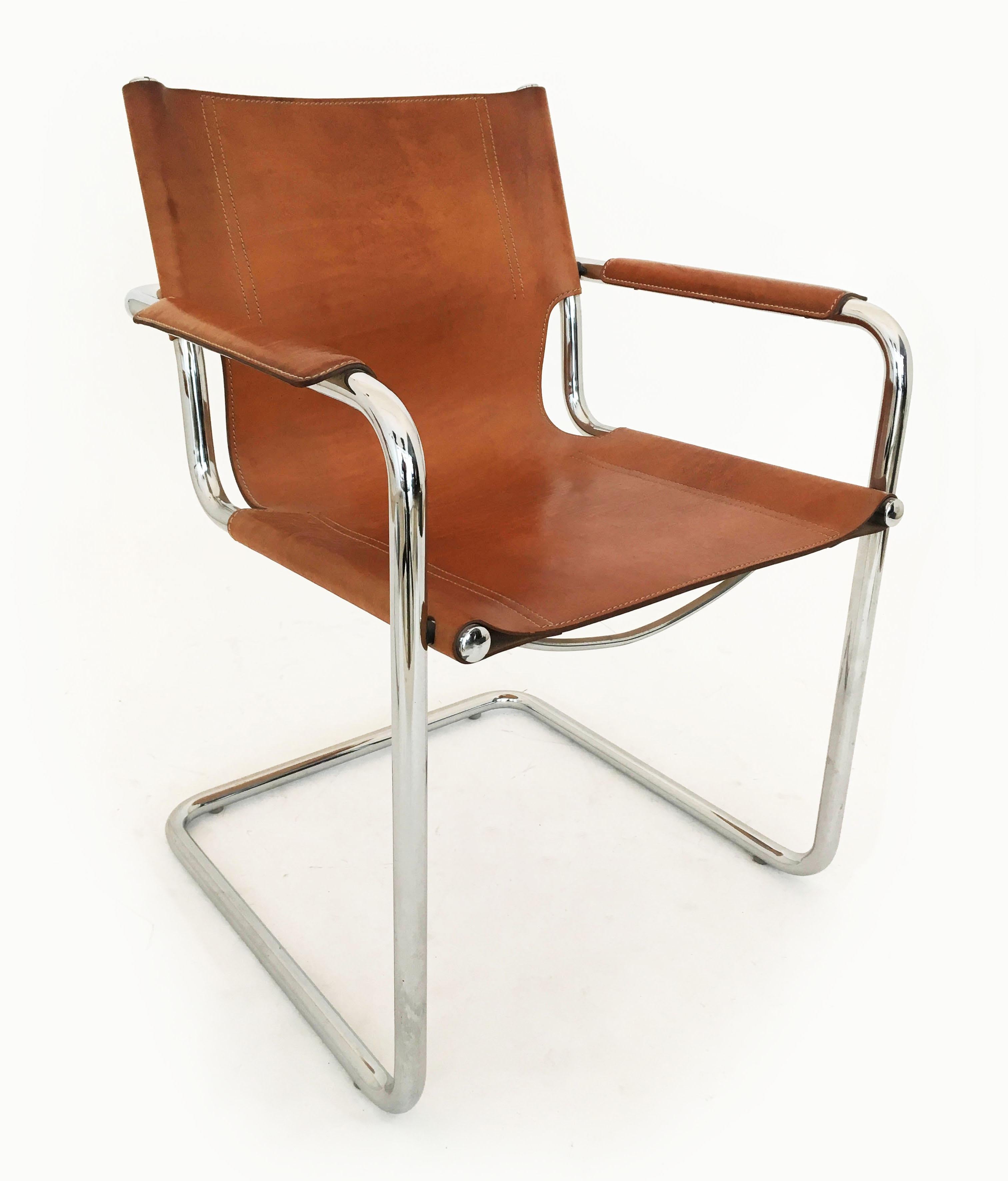 Late 20th Century Matteo Grassi Model 'Visitor' Chairs in Patinated Cognac Leather, Italy 1970s