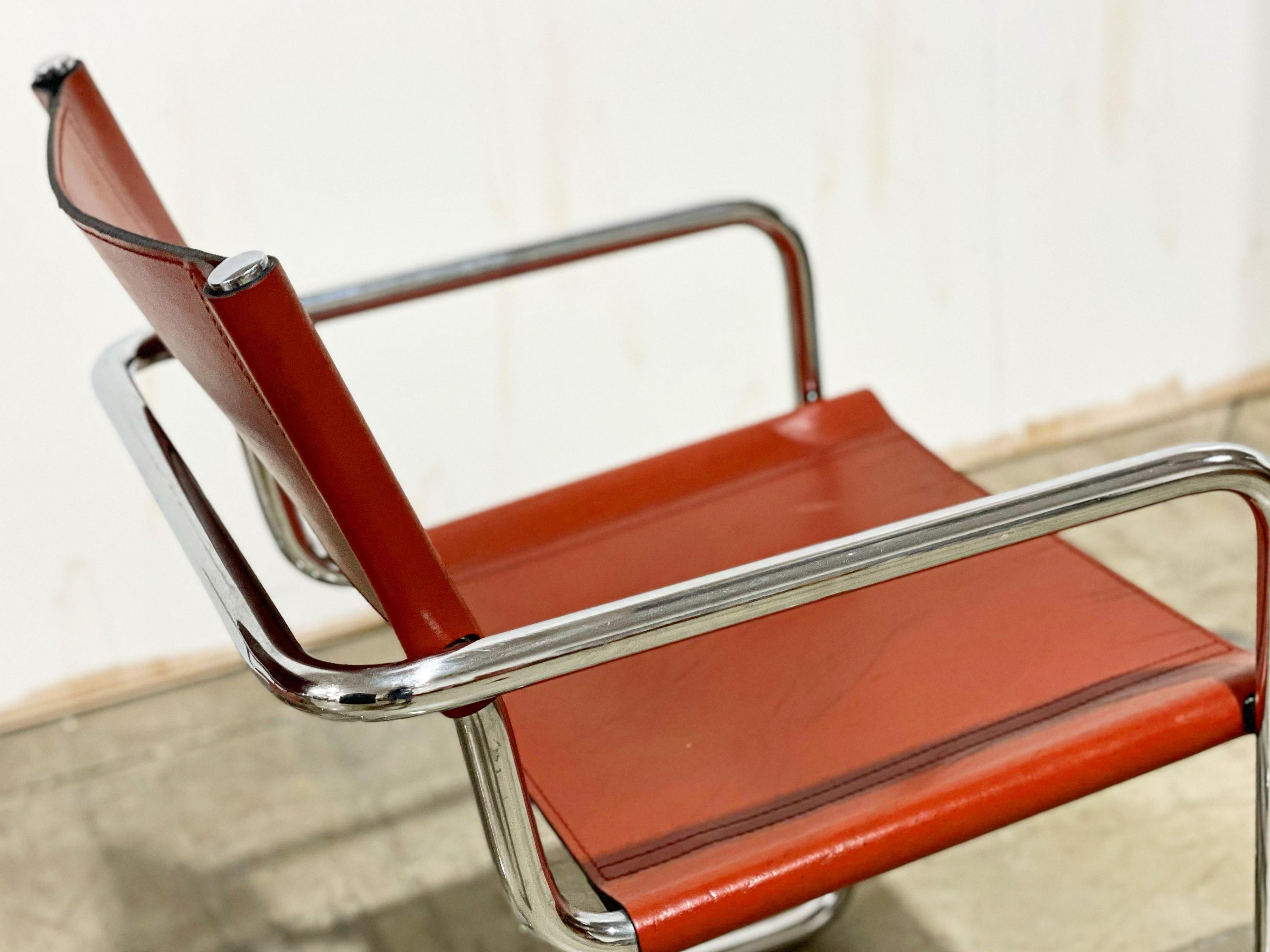 Mid-Century Modern Matteo Grassi Visitor Chairs, Model Mg5, Cognac Leather, Cantilevered Chrome