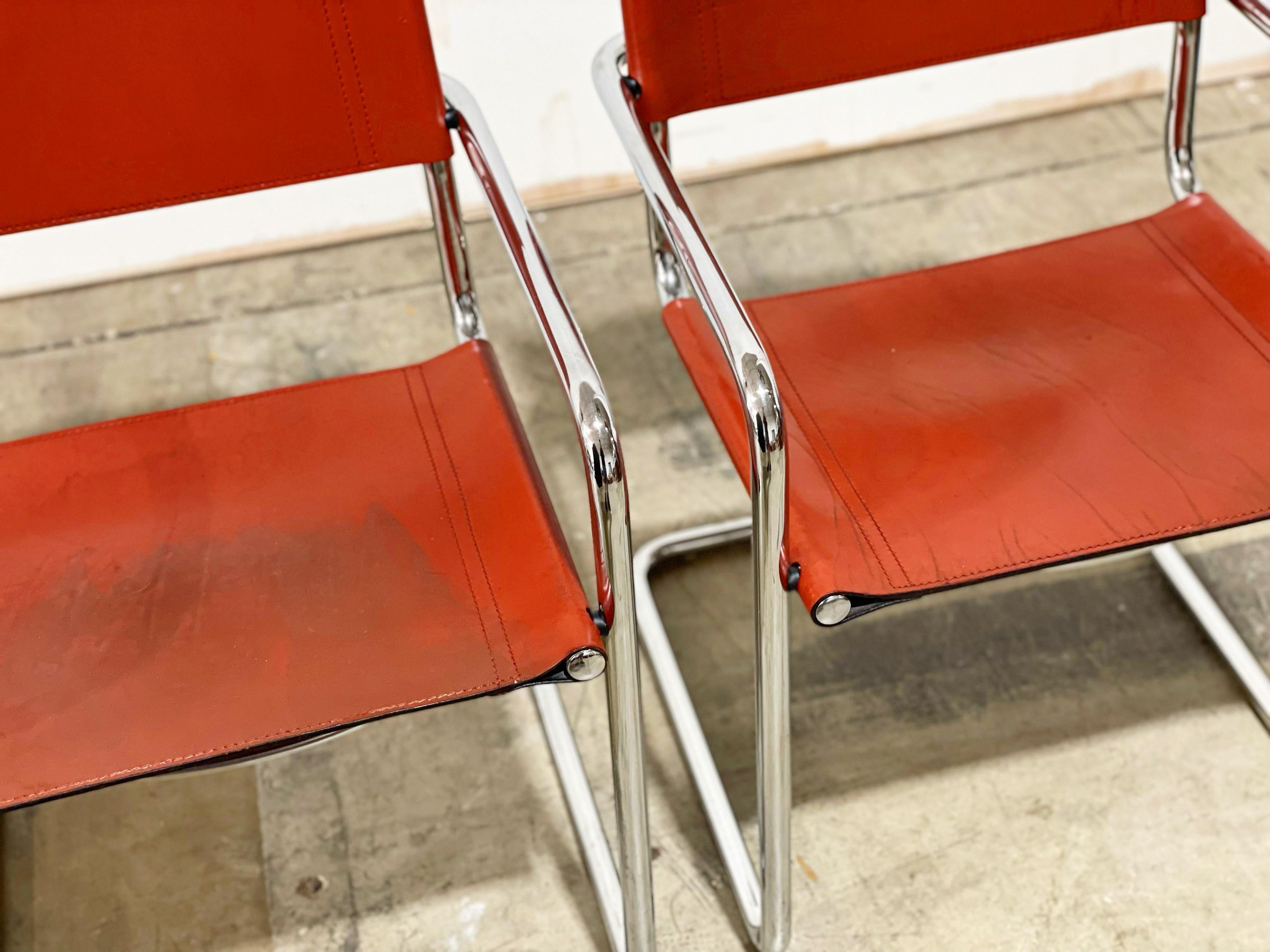 Late 20th Century Matteo Grassi Visitor Chairs, Model Mg5, Cognac Leather, Cantilevered Chrome