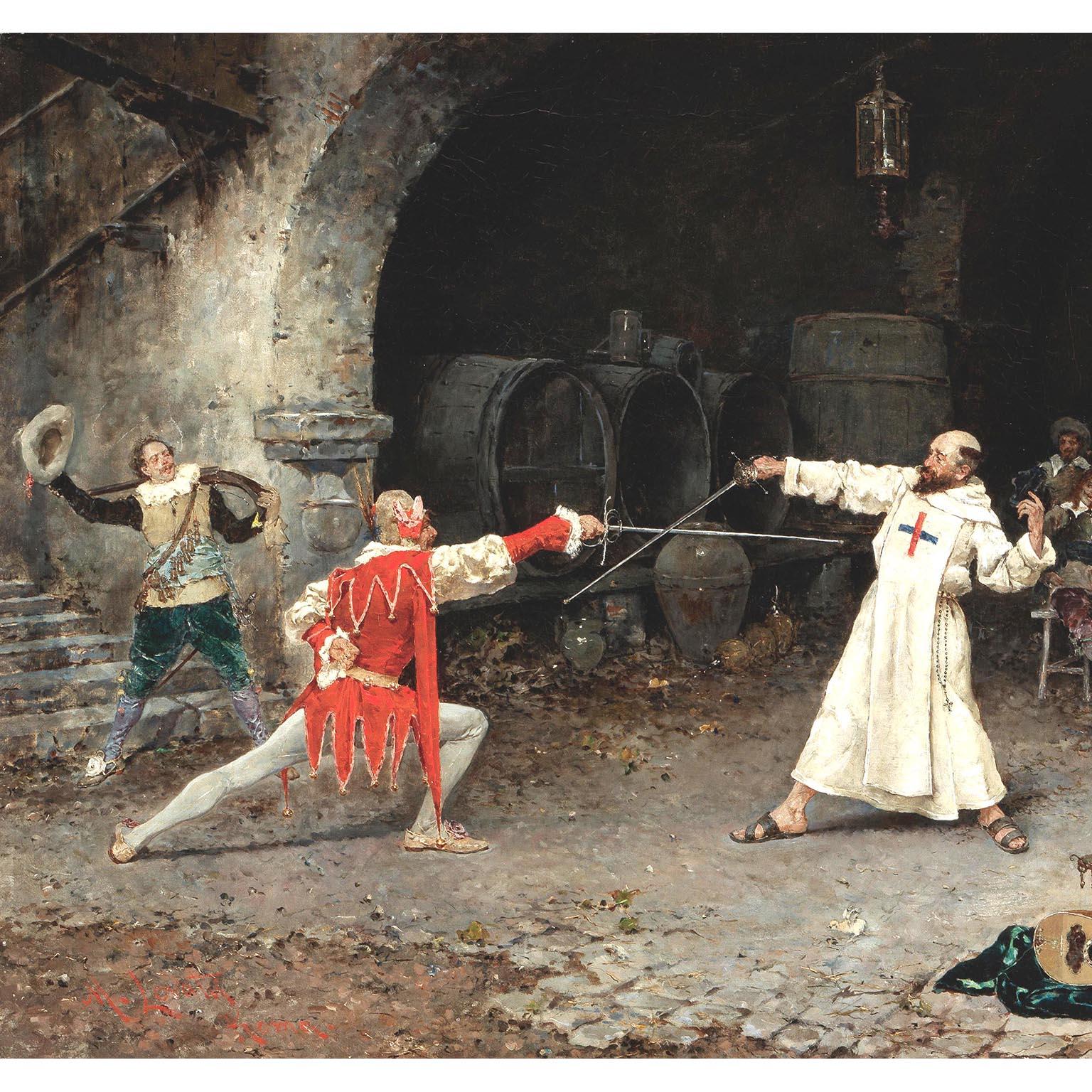 Barocco Matteo Lovatti (Italiano, 1861-1909) Olio su tela del XIX secolo 