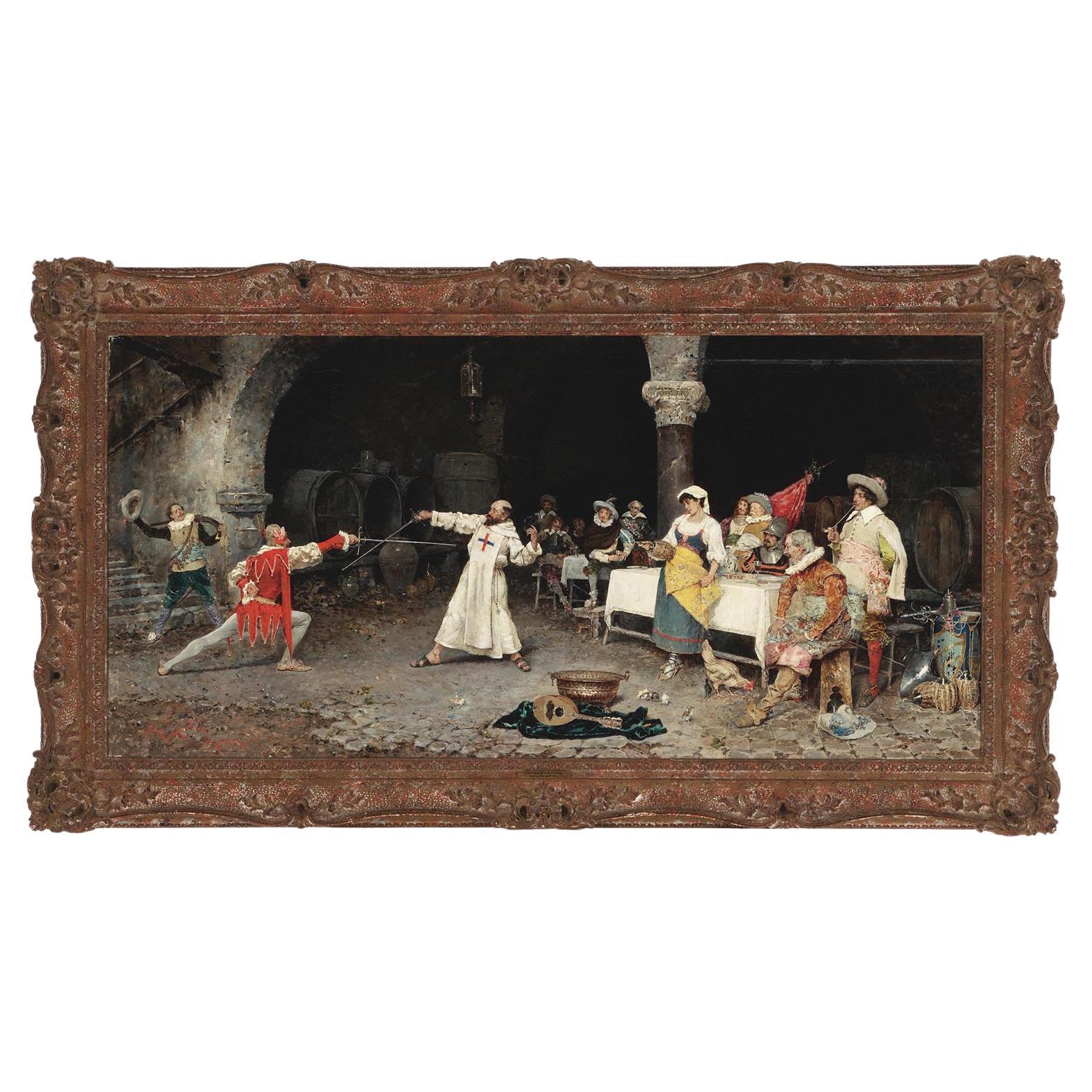 Matteo Lovatti (Italiano, 1861-1909) Olio su tela del XIX secolo "Church's V.I.I."