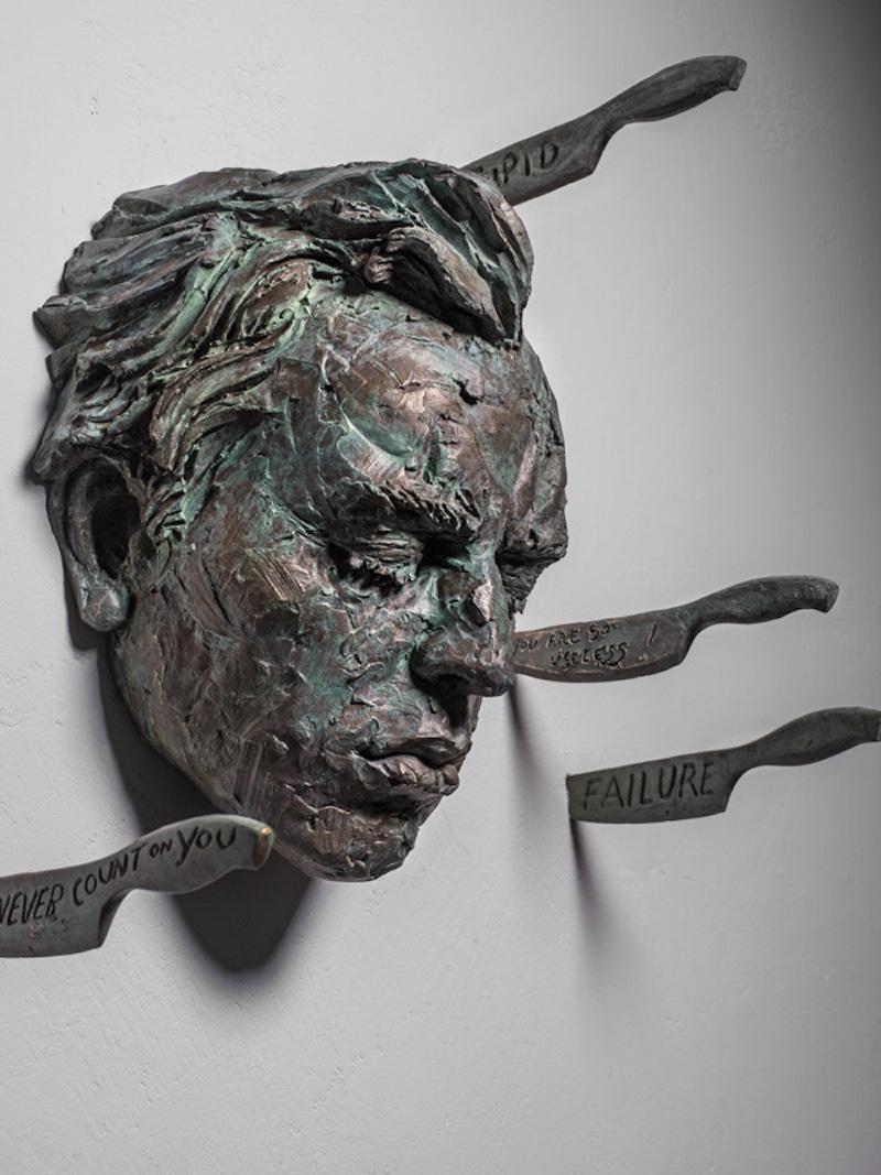 Matteo Pugliese Figurative Sculpture - Good Morning Son, bronze