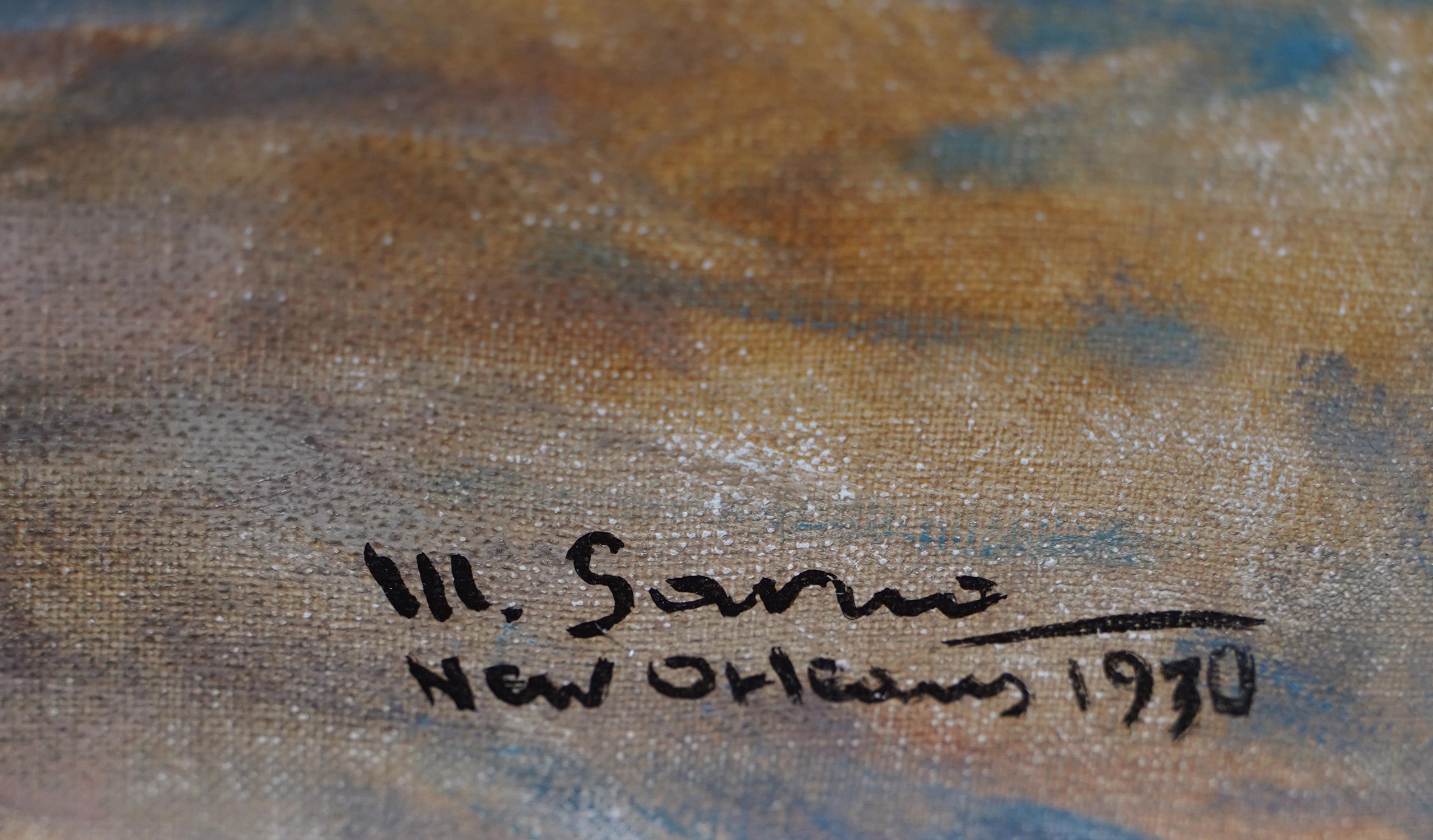 Antico dipinto ad olio firmato Impressionista italiano in scena a New Orleans 1