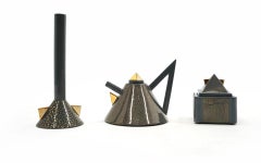 Matteo Thun Nefertiti Teapot, Sugar bowl and Tuja Vase for Memphis Italy, 1981
