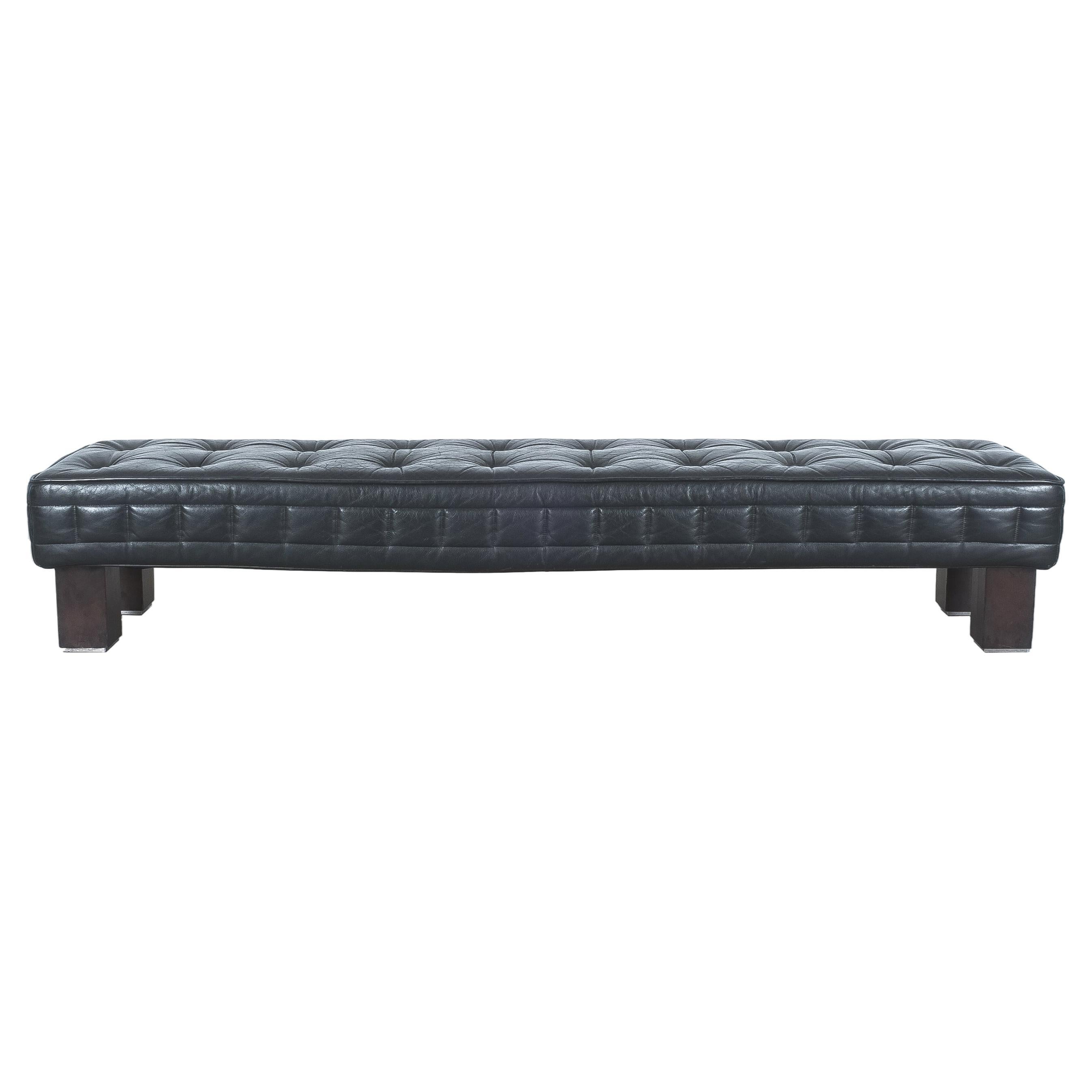 Matteo Thun Tufted Black Leather Banquette Bench Materassi, Wittmann