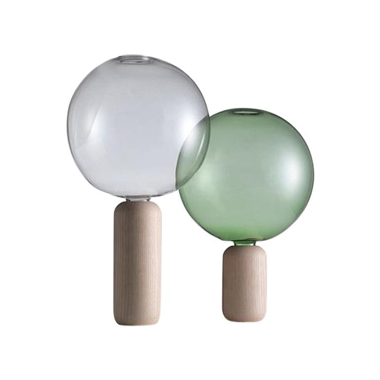 Matteo Zorzenoni Kristallkugel-Einzelvase aus Esche und grünem Glas für Cappellini