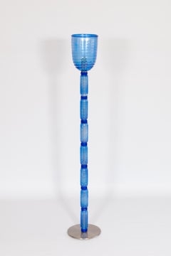 Vintage Murano Gallery: Iconic 1990 Blue Ribbed Glass Floor Lamp