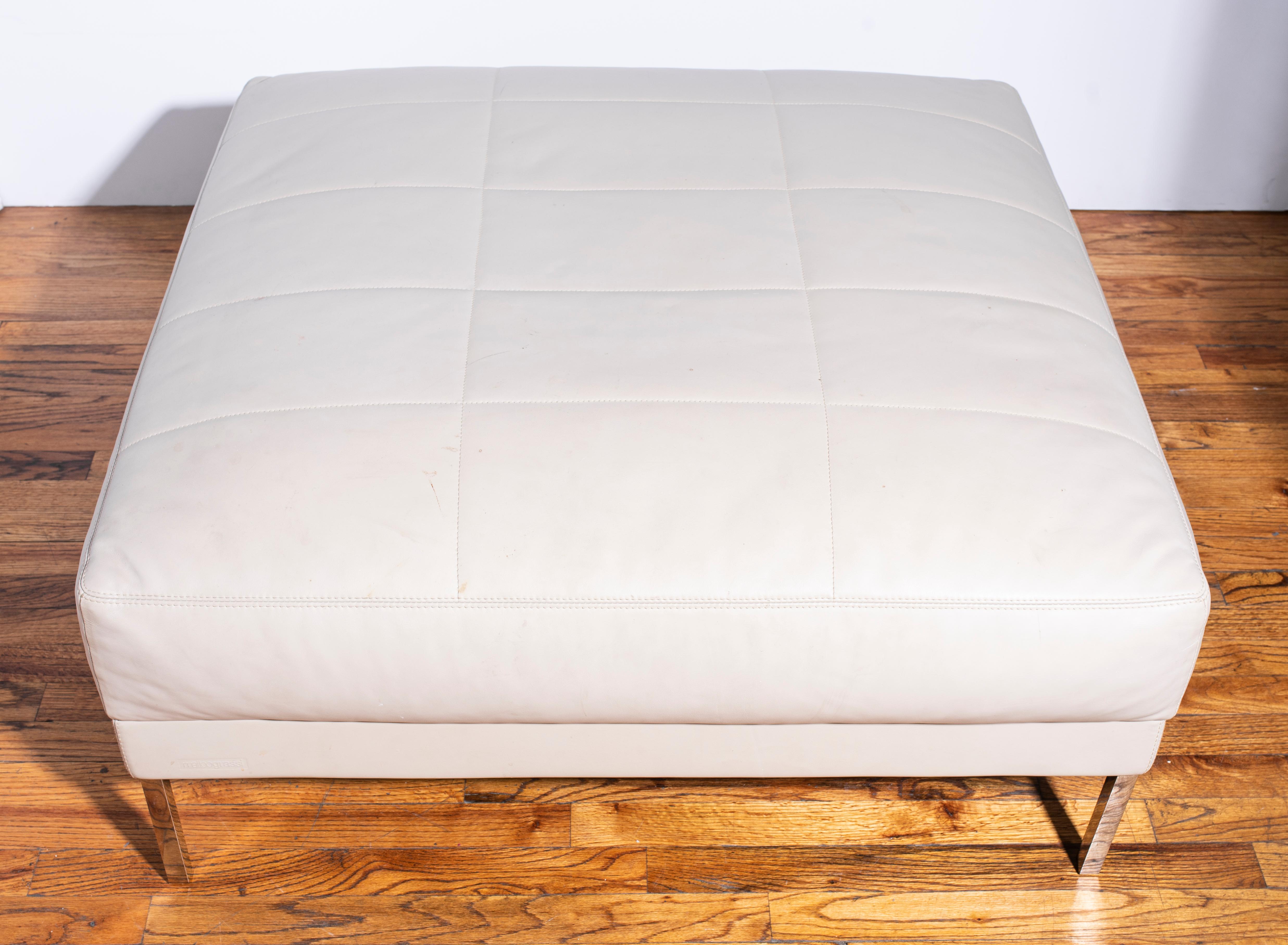 Matteograssi Italian Modern Poof Leather Ottoman In Good Condition In New York, NY