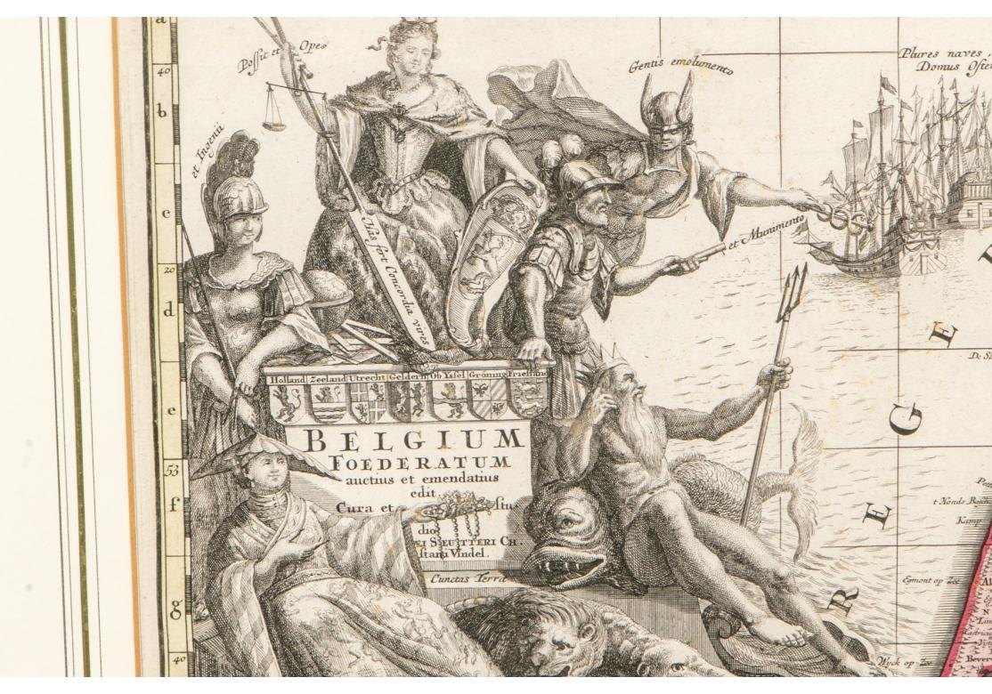 Carte encadrée de « Belgique Fonderatum » de Matthaus Seutter en couleur de 1730 en vente 6