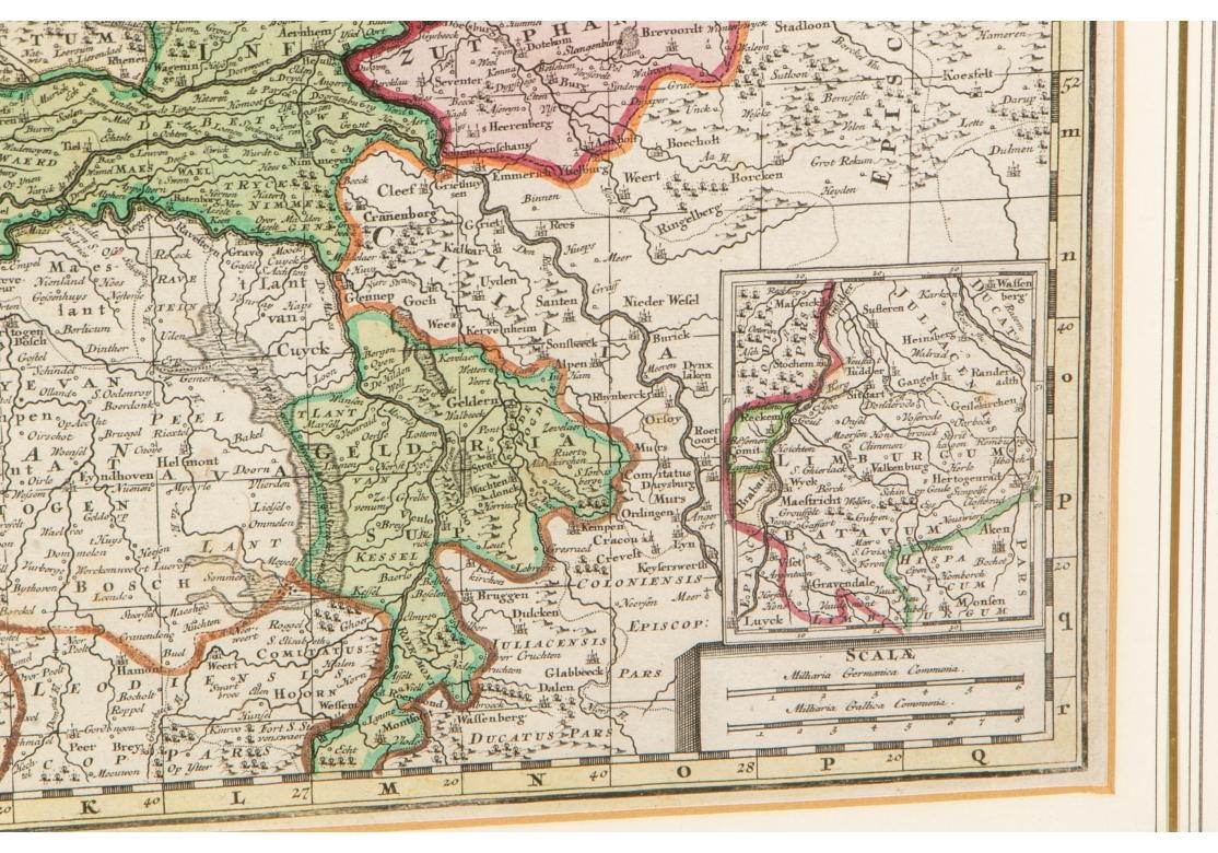 Européen Carte encadrée de « Belgique Fonderatum » de Matthaus Seutter en couleur de 1730 en vente