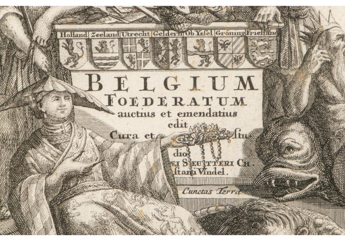 Carte encadrée de « Belgique Fonderatum » de Matthaus Seutter en couleur de 1730 en vente 1