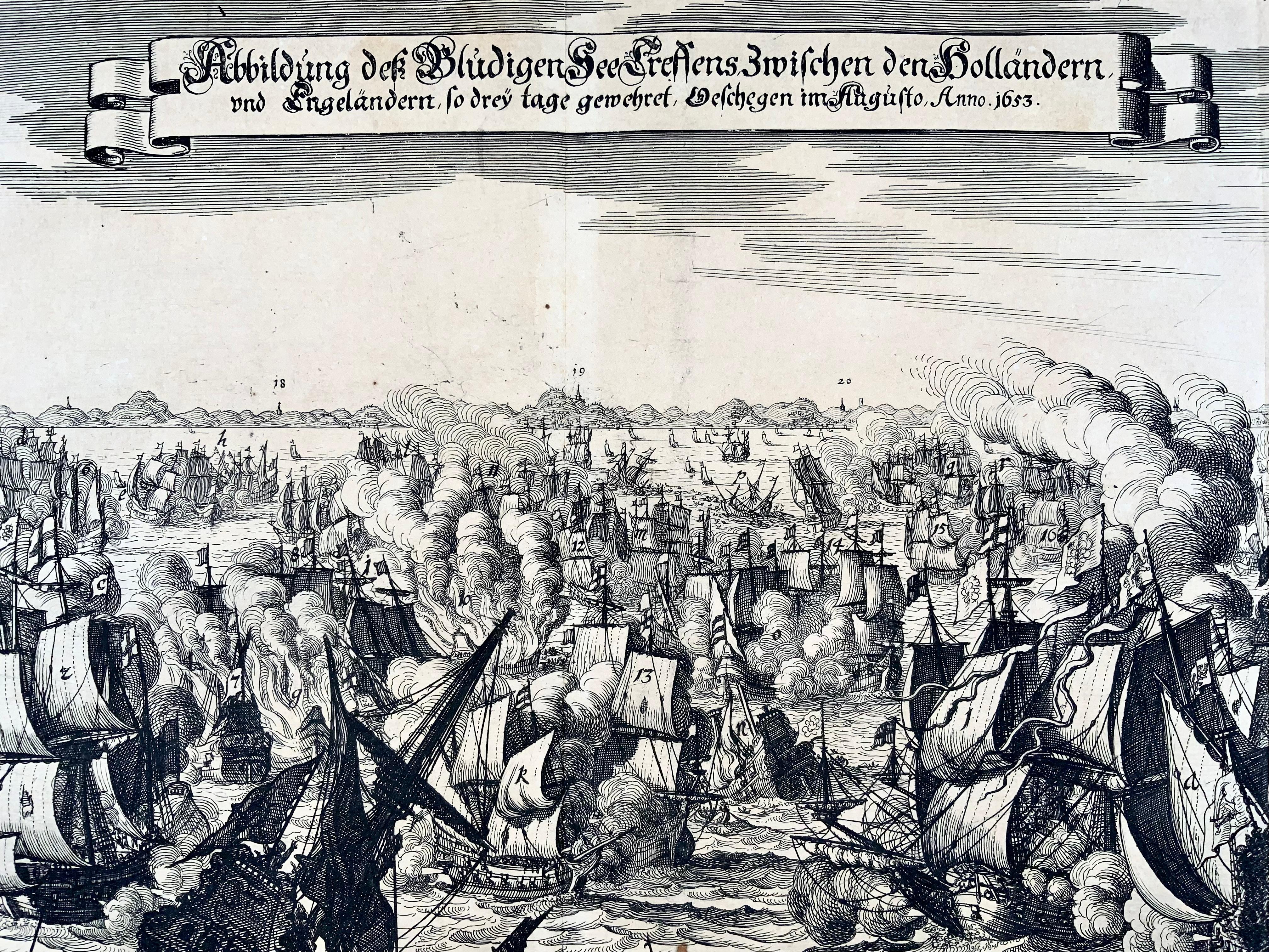 Mattheus Merian, Marineschlacht zwischen Englisch und Niederländisch Anno 1653 (Barock) im Angebot