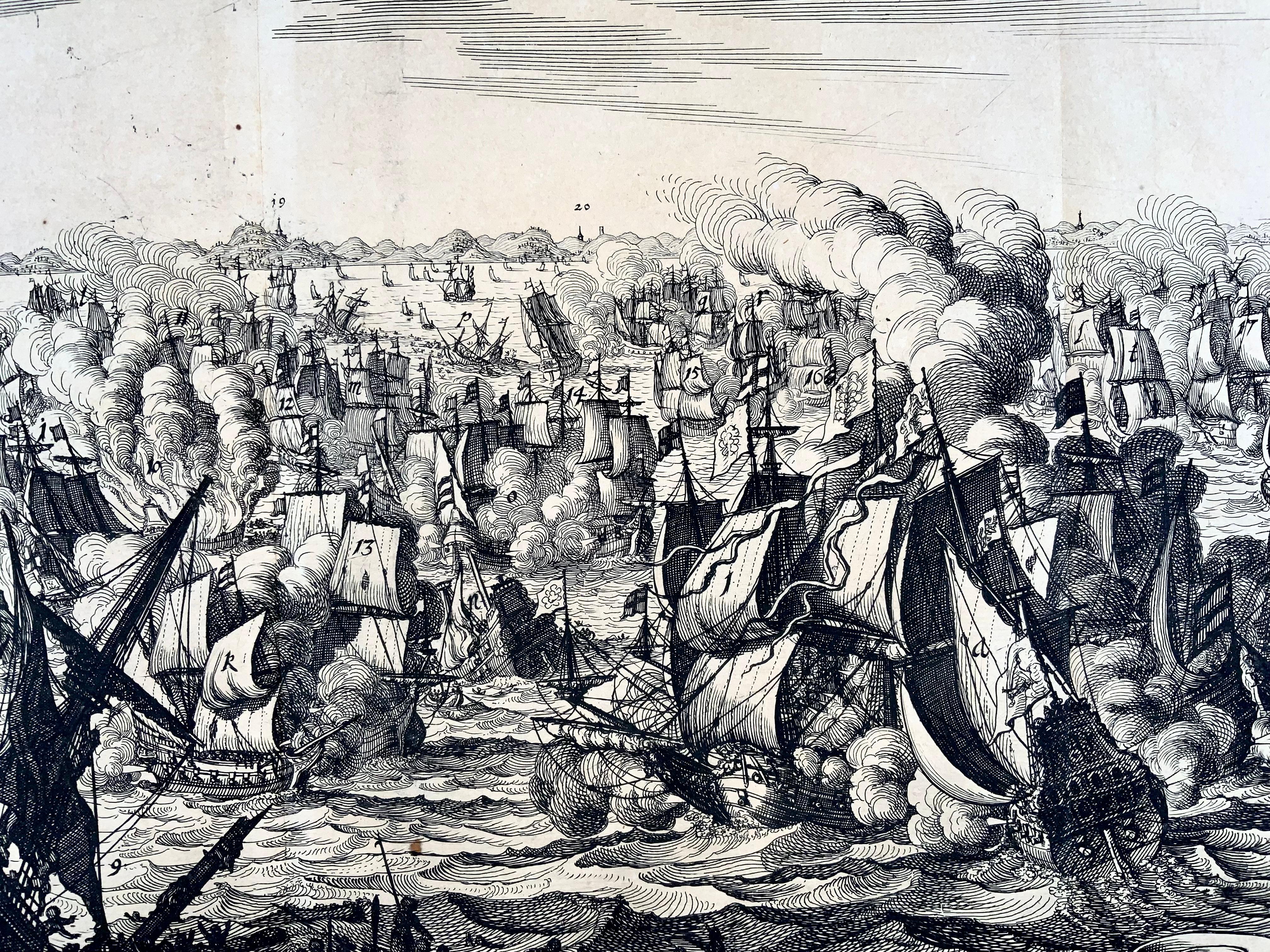 Mattheus Merian, Marineschlacht zwischen Englisch und Niederländisch Anno 1653 im Zustand „Gut“ im Angebot in Norwich, GB