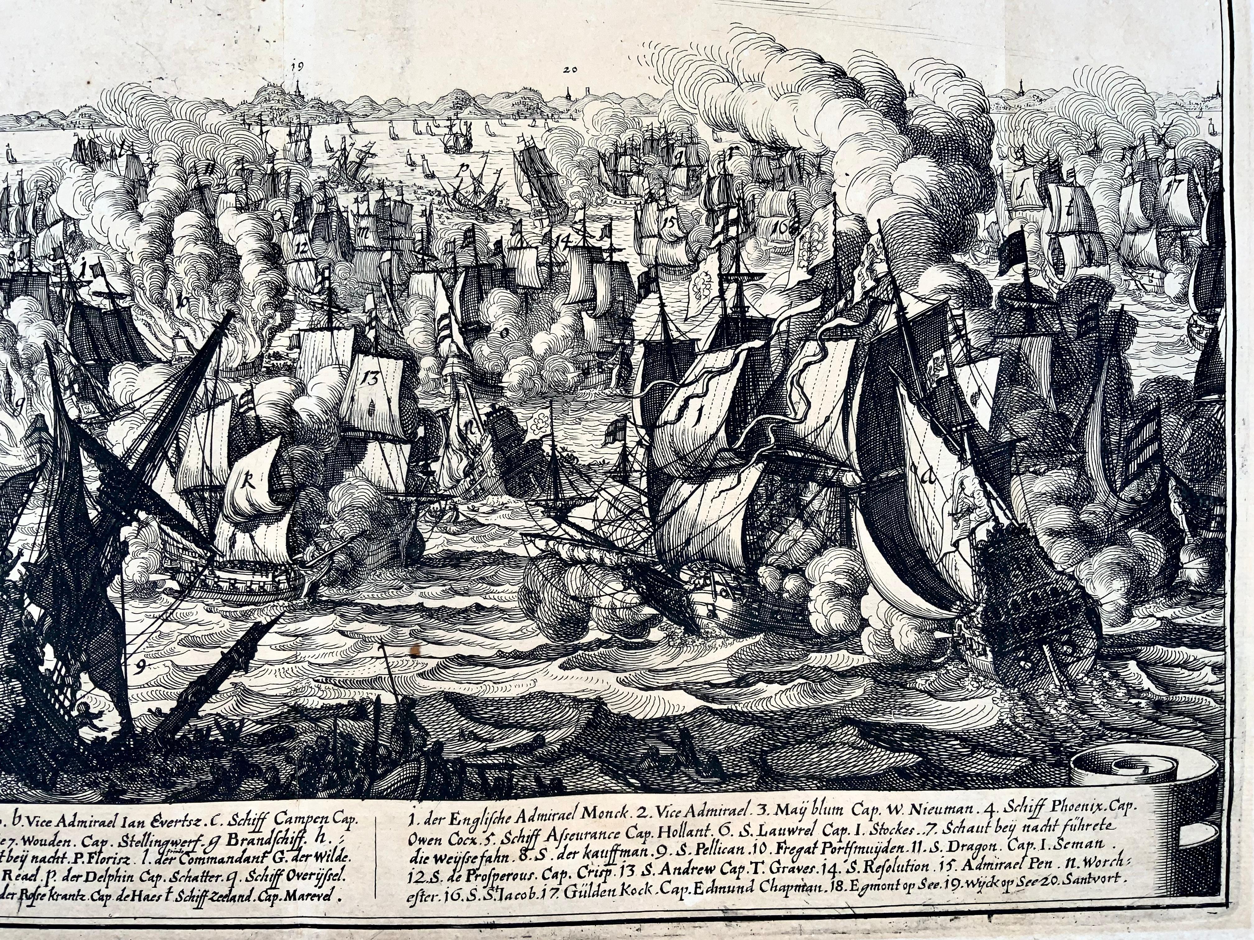 Mattheus Merian, Marineschlacht zwischen Englisch und Niederländisch Anno 1653 (Papier) im Angebot