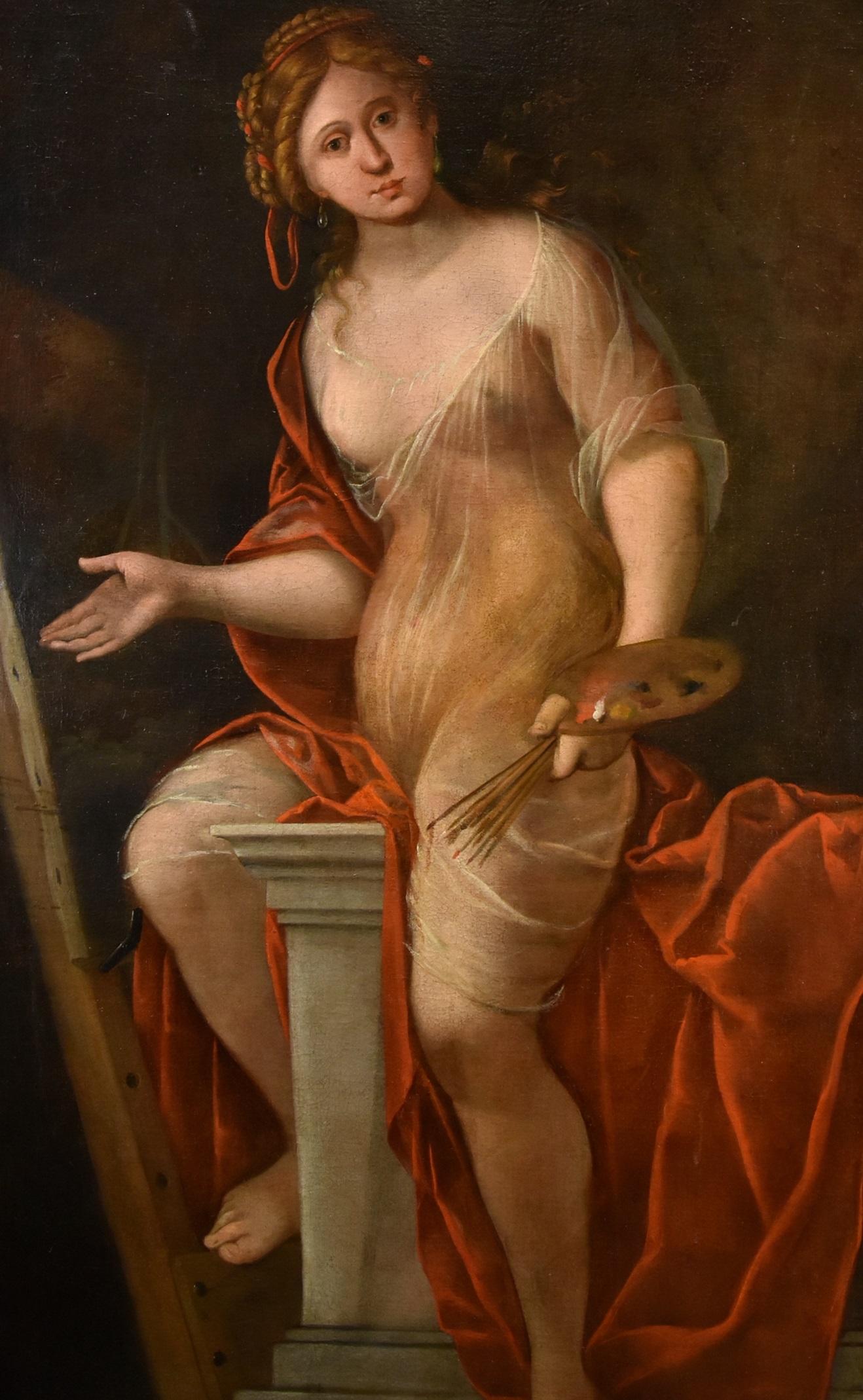 Mattheus Terwesten (Den Haag, 1670 - 1757)
Porträt einer jungen Frau mit Palette und Pinsel, als Allegorie auf die Kunst des Malens

Öl auf Leinwand
160 x 91 cm. - Im Rahmen 178 x 107 cm.

Dieses prächtige und eindrucksvolle Gemälde zeigt uns eine