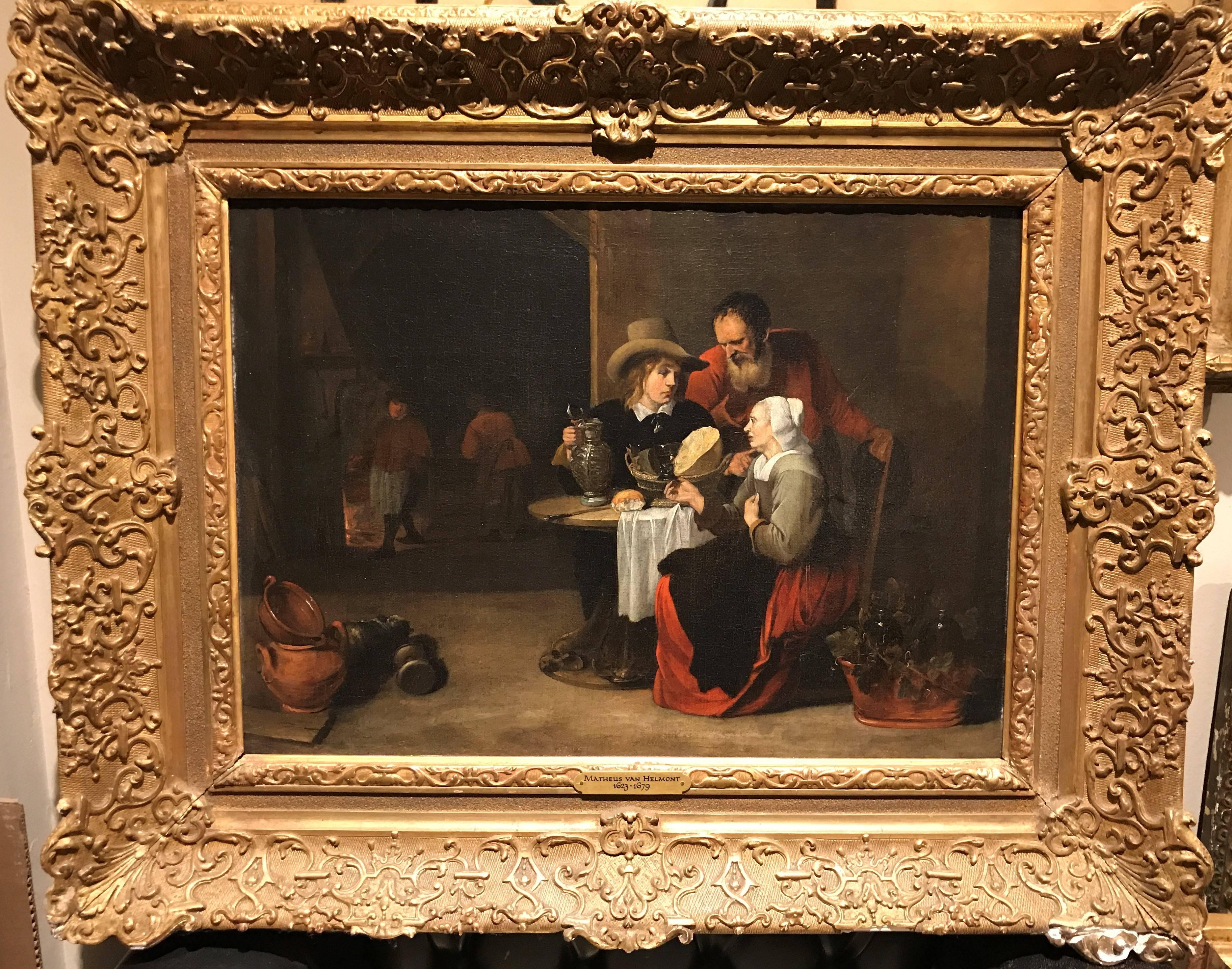 17th Century Flemish Pair of Genre Oil Paintings of Cardplayers & Merrymaking 2