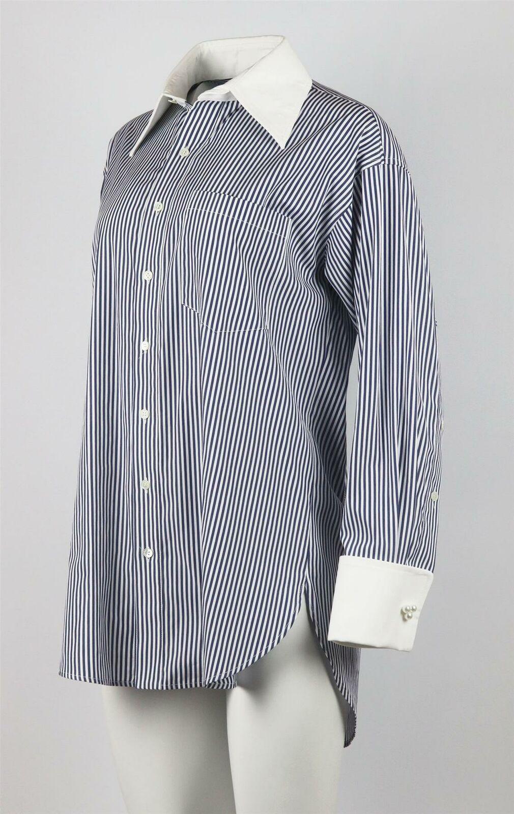 Gray Matthew Adams Dolan Oversized Embroidered Striped Cotton Poplin Shirt