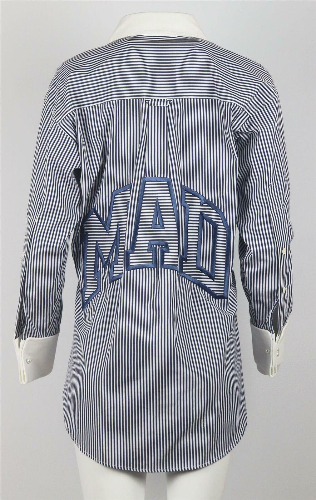 Matthew Adams Dolan Oversized Embroidered Striped Cotton Poplin Shirt In Excellent Condition In London, GB