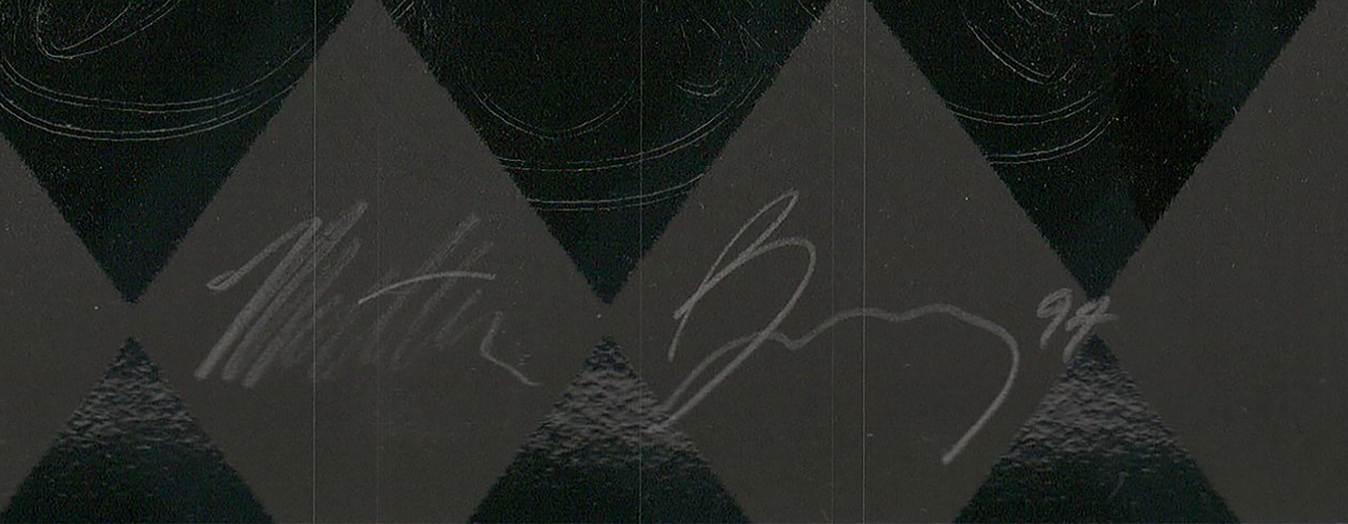 Cremaster 5 by Matthew Barney is a richly layered screen print and offset lithograph, executed in black, transparent black, and varnish with silver foil hot stamping and embossed emblem, all printed on satin Somerset paper. Signed and numbered in