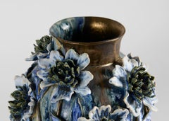 Matthew Blue and Metalic Floral Glazed Ceramic Vessel, United States, 2021
