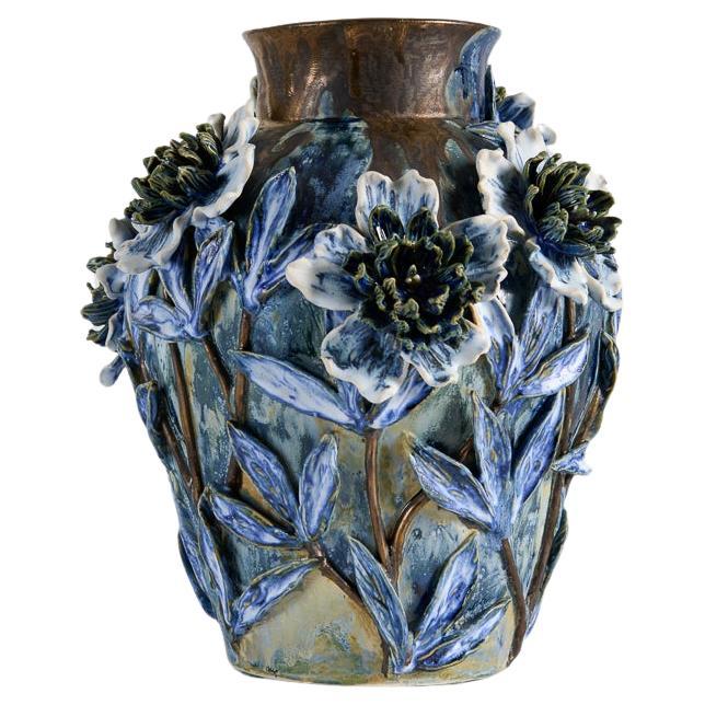 Matthew Blue and Metalic Floral Glazed Ceramic Vessel, United States, 2021