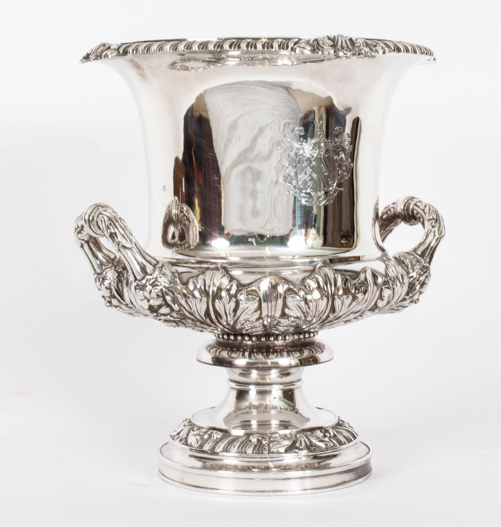 Antiguo enfriador de vino Jorge III de Matthew Boulton con cresta de Robinson S. XVIII en venta 1