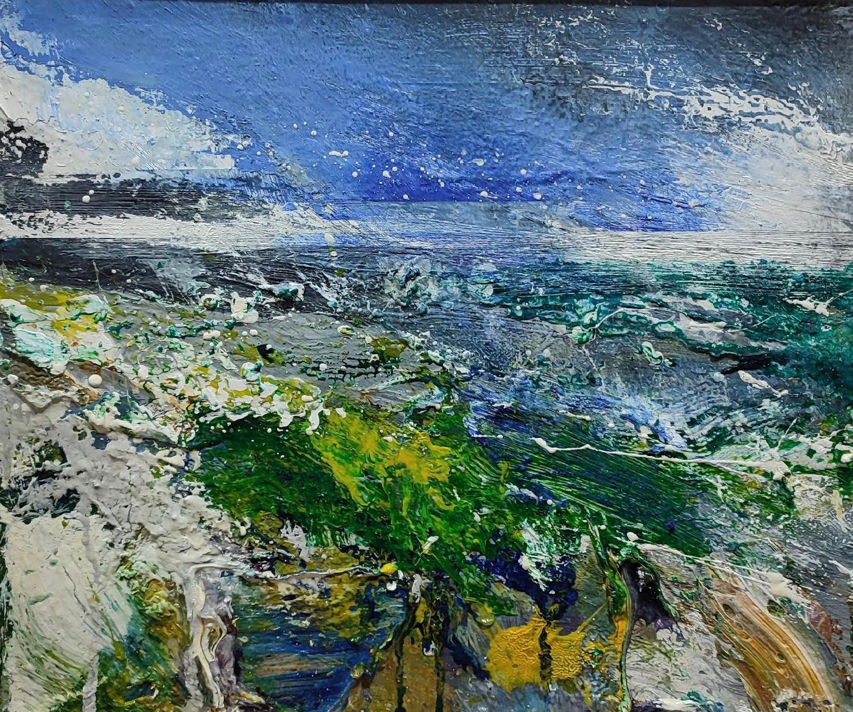 Matthew Bourne  Abstract Painting - Moonlight Rockpools, High Tide