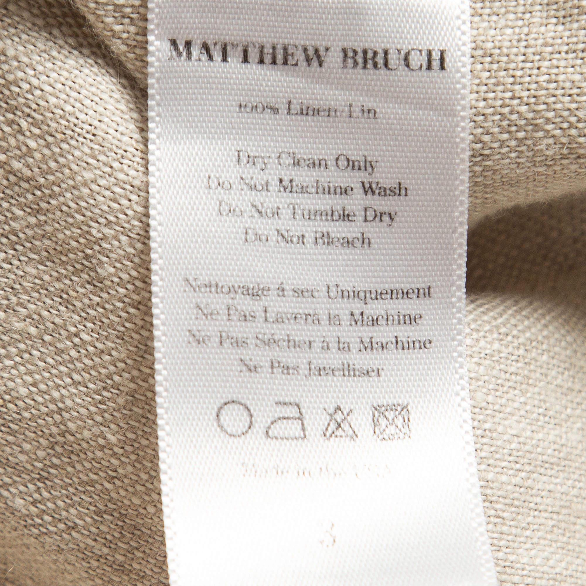 Matthew Bruch Light Grey Linen Top & Pants Set S In Excellent Condition For Sale In Dubai, Al Qouz 2