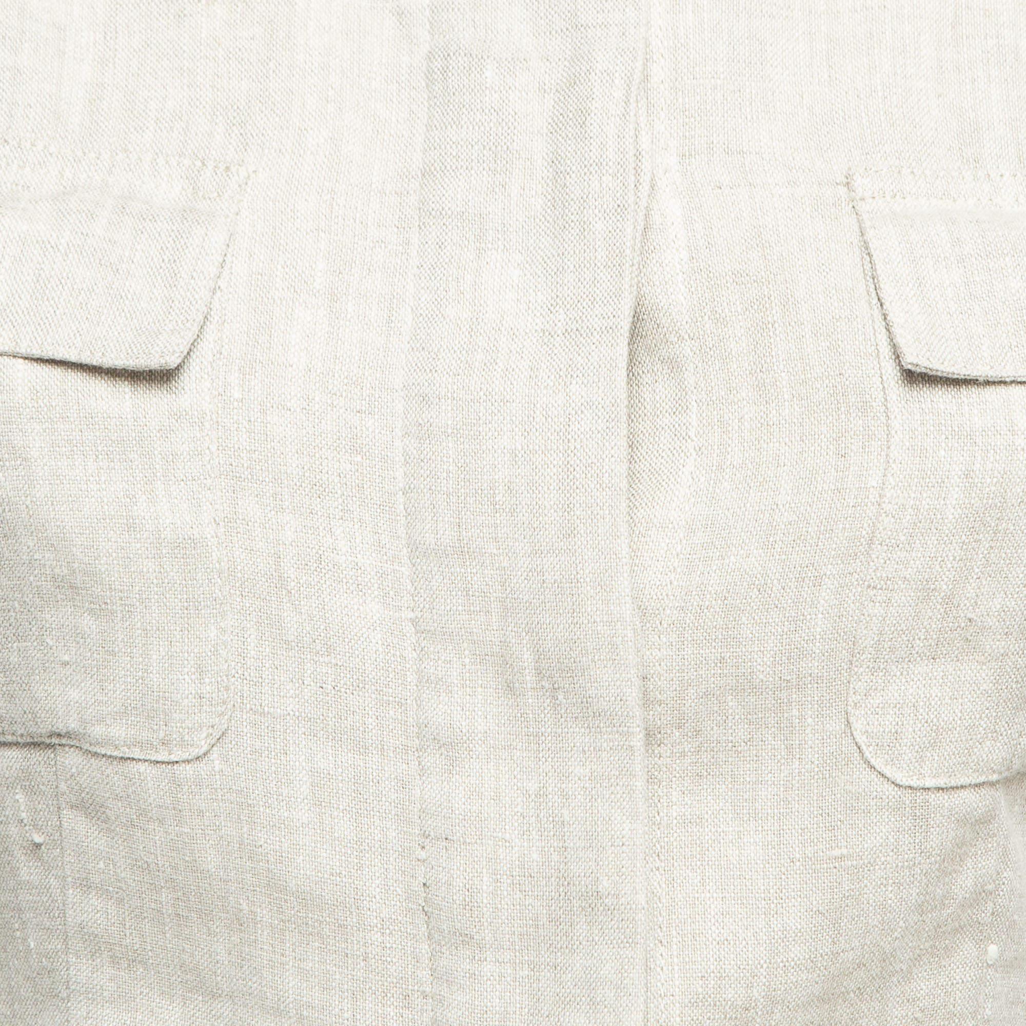 Women's Matthew Bruch Light Grey Linen Top & Pants Set S For Sale