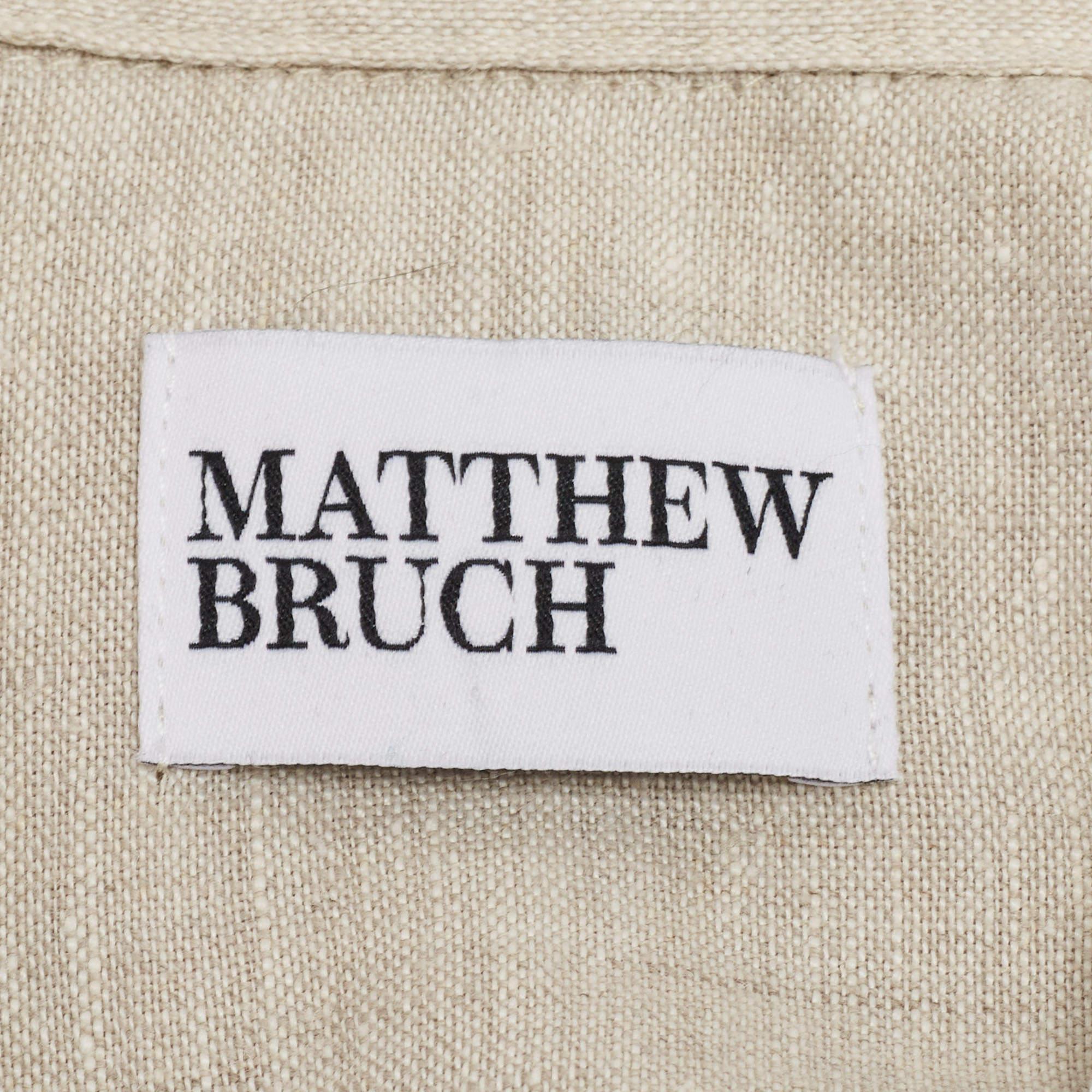 Matthew Bruch Light Grey Linen Top & Pants Set S For Sale 1