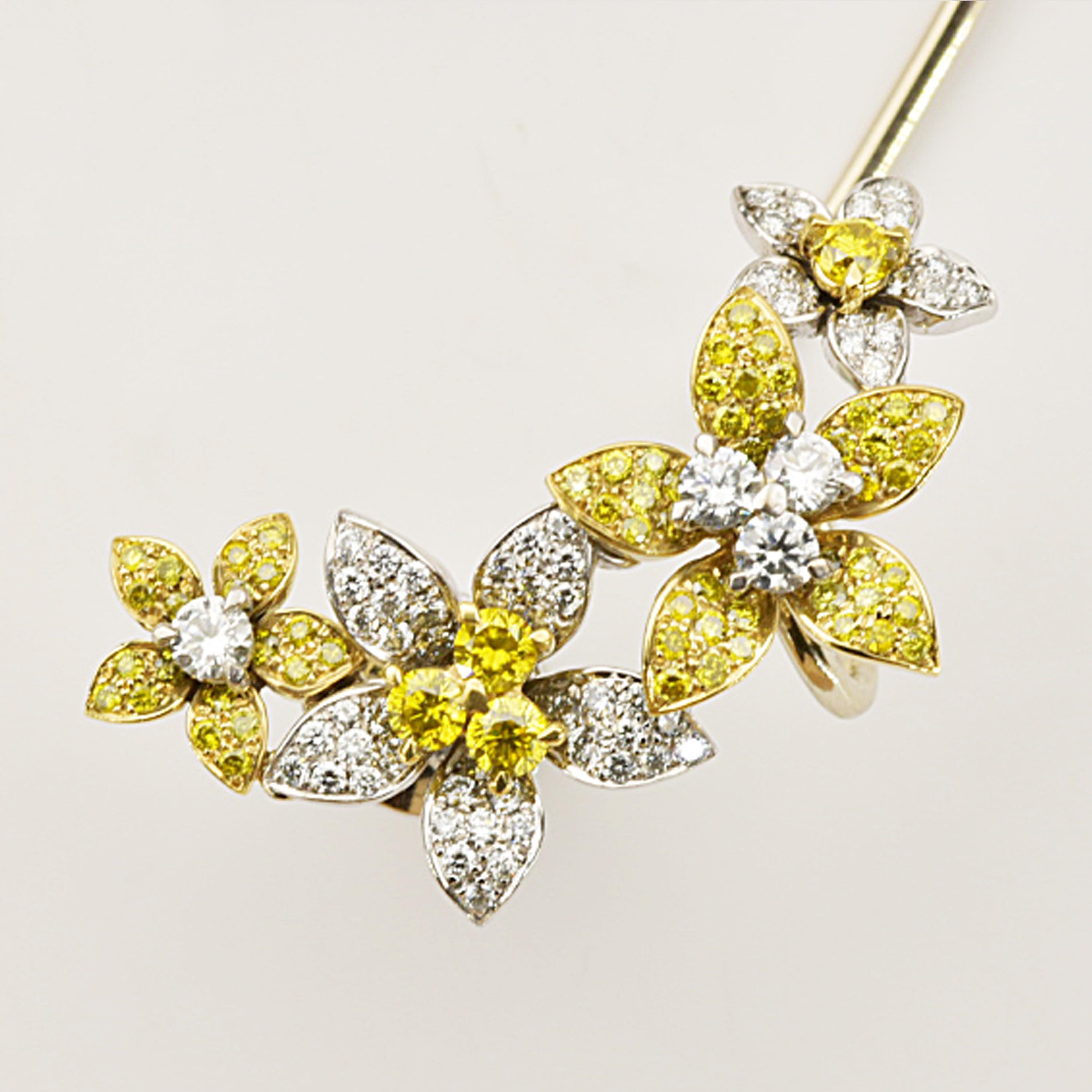 Contemporary Matthew Cambery 18 Karat Gold White and Yellow Diamond Butterfly Flowers Earcuff For Sale