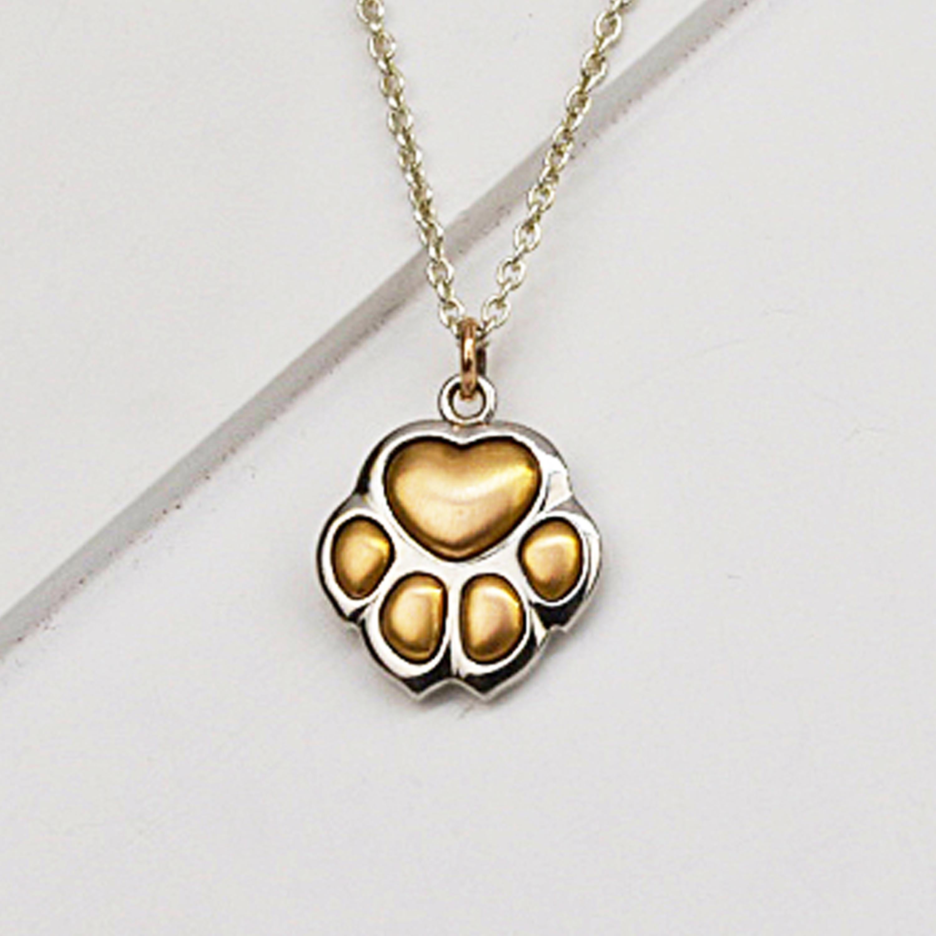 Contemporary Matthew Cambery 18K White and Rose Gold Puppy Paw Pendant with Diamond Set Chain For Sale