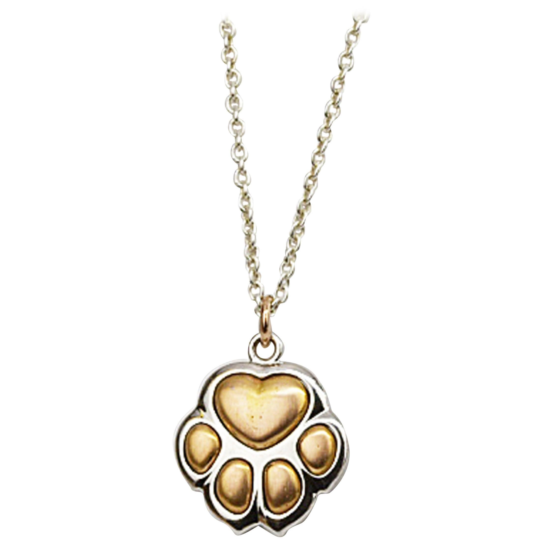 Matthew Cambery 18K White and Rose Gold Puppy Paw Pendant with Diamond Set Chain For Sale