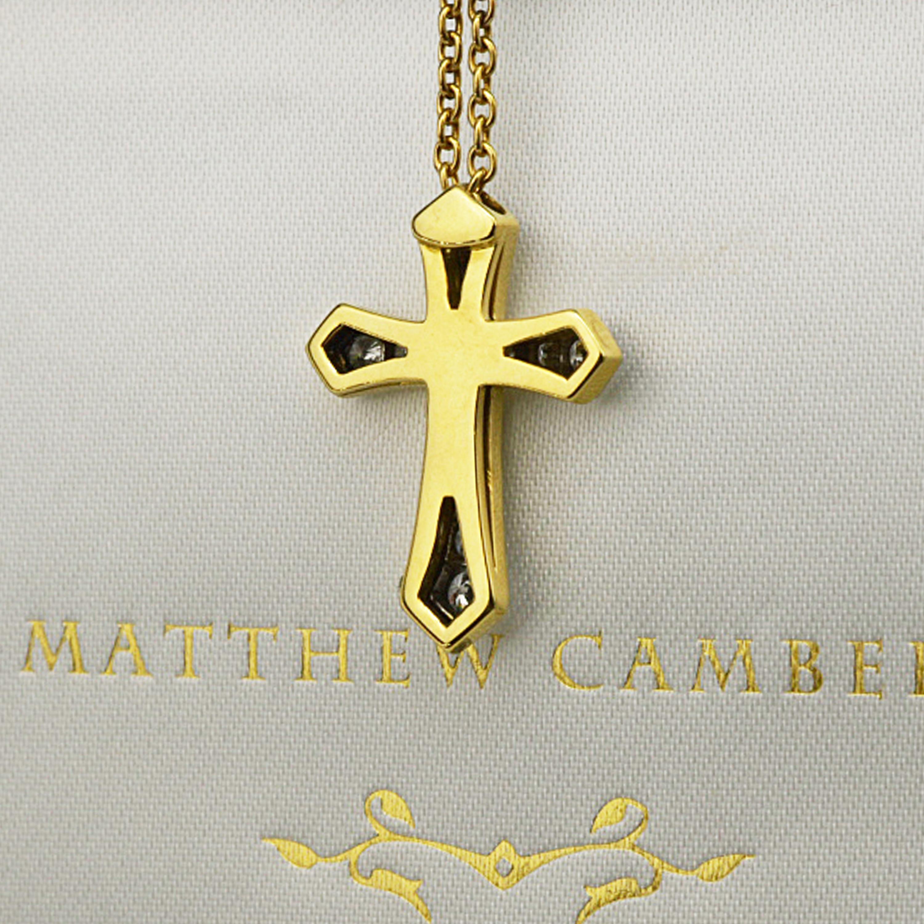 Contemporary Matthew Cambery 18 Karat Yellow Gold and Platinum Diamond Cross Necklace