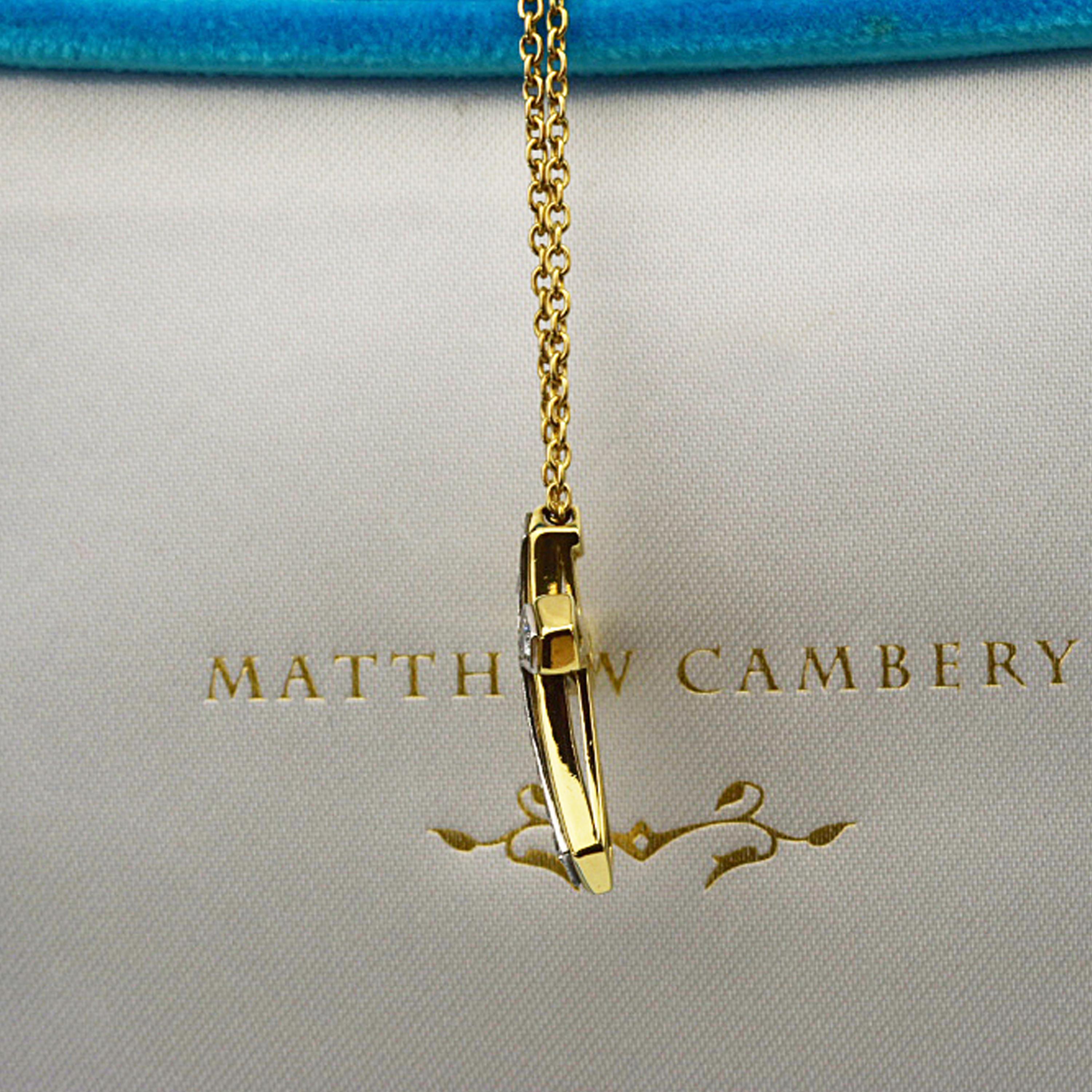 Round Cut Matthew Cambery 18 Karat Yellow Gold and Platinum Diamond Cross Necklace