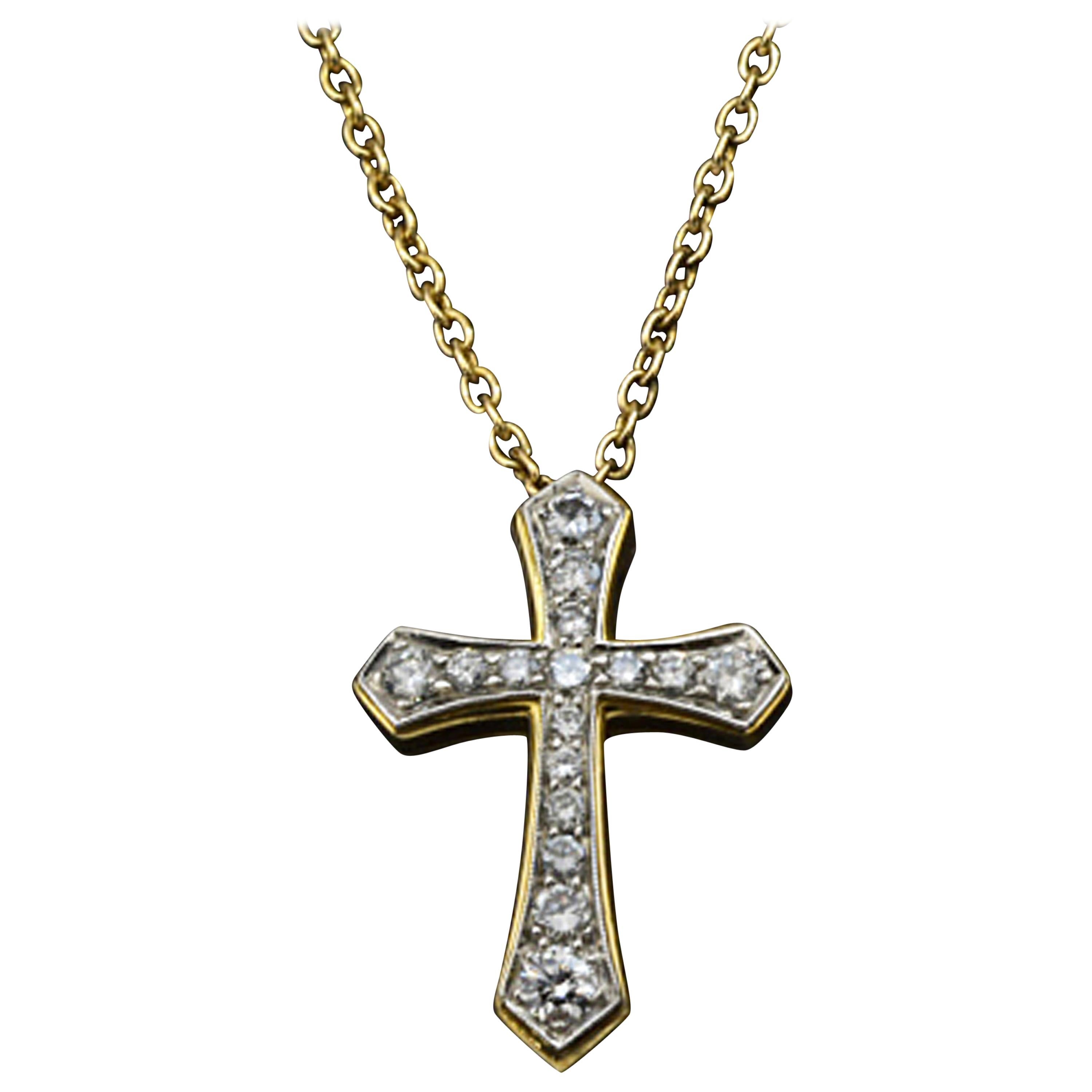 Matthew Cambery 18 Karat Yellow Gold and Platinum Diamond Cross Necklace