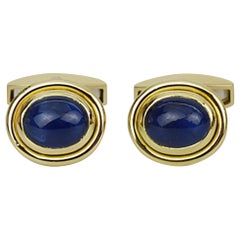 Matthew Cambery 18 Karat Yellow Gold Oval Cabochon Sapphire Cufflinks