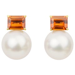 Matthew Cambery 22K Gold 18K Gold Mandarin Garnet and South Sea Pearl Earrings