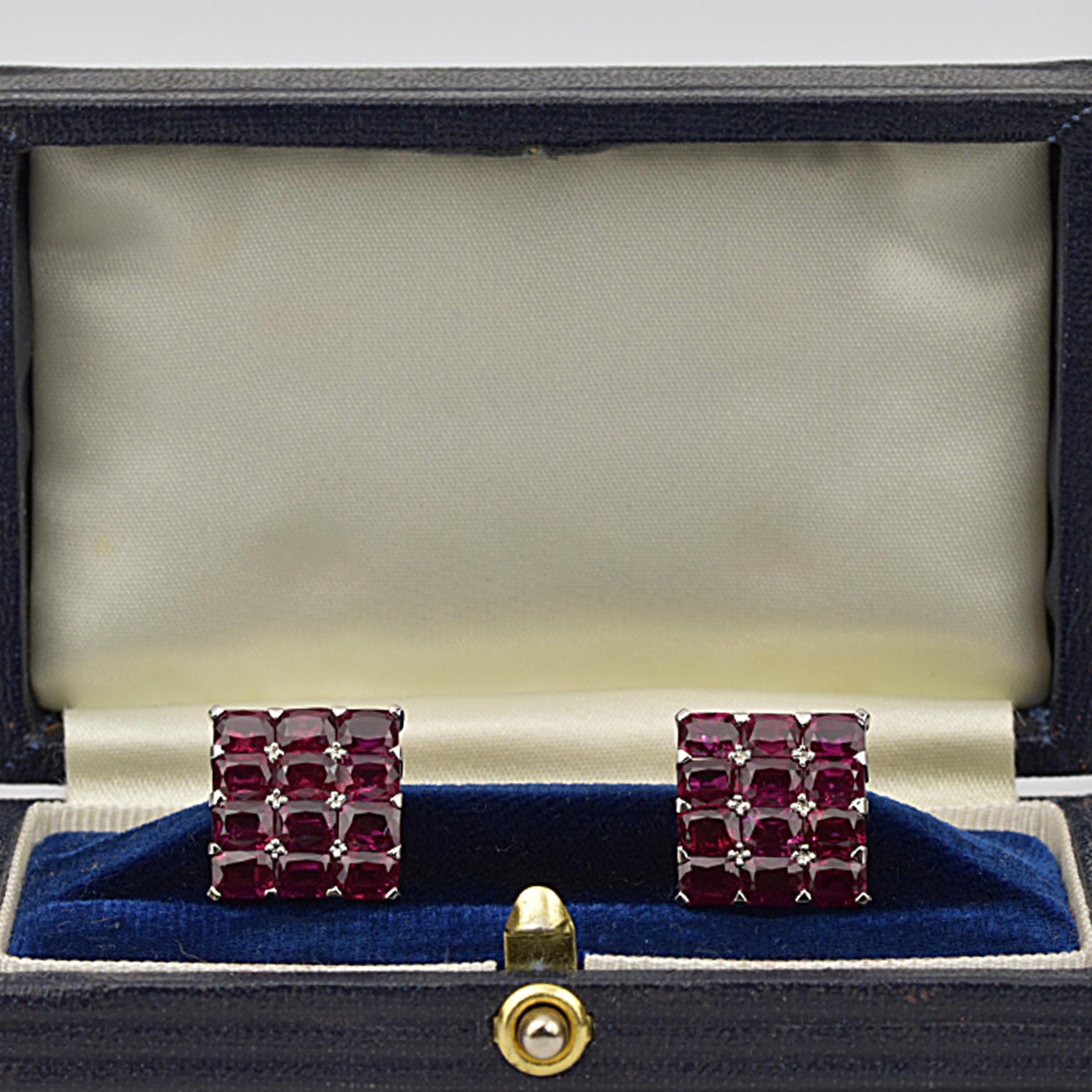 Matthew Cambery Bespoke Handmade Platinum and Emerald Cut Ruby Cufflinks In New Condition In London, GB