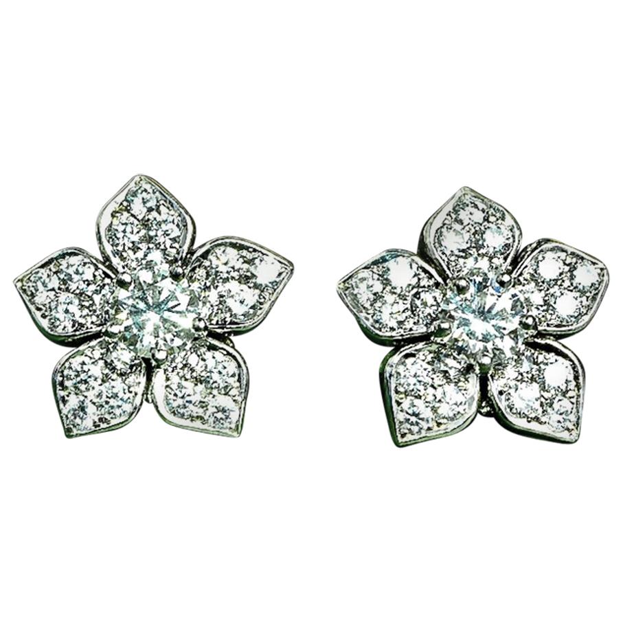 Matthew Cambery Diamond and Platinum Flower Earrings