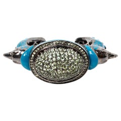 Matthew Campbell Laurenza Sterling Silver Enamel Peacock Cuff Bracelet