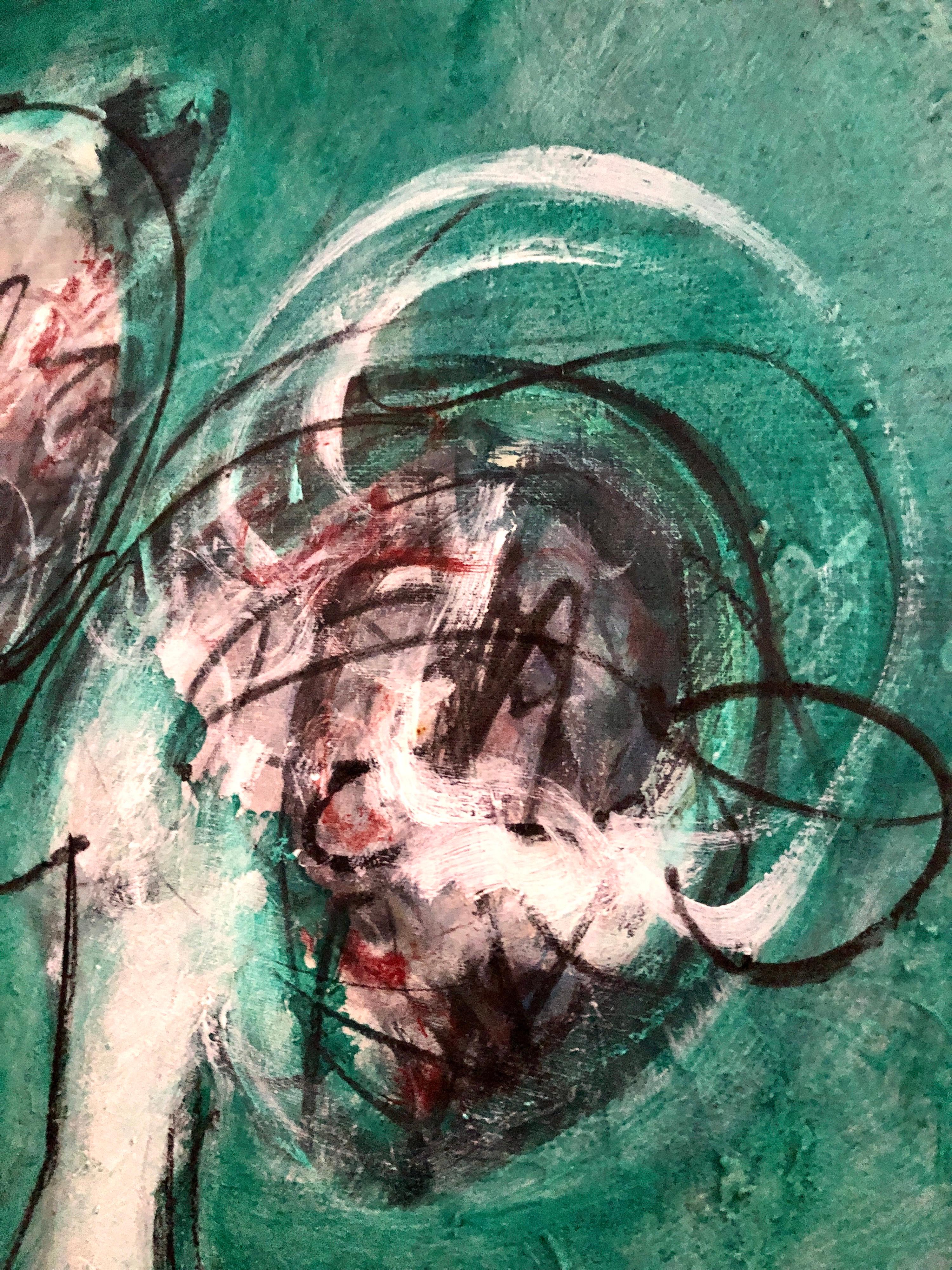 Pittura ad olio gestuale figurativa astratta espressionista surrealista di grandi dimensioni in vendita 5